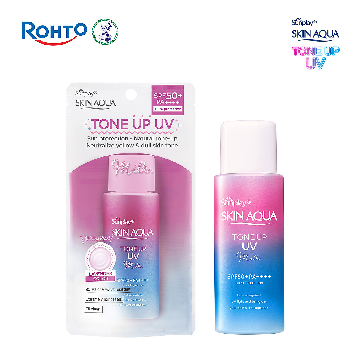 Sữa chống nắng nâng tông Skin Aqua Tone up Lavender cho da tối màu & da vàng Sunplay Skin Aqua Tone Up UV Milk Lavender SPF 50+ PA++++ 50g