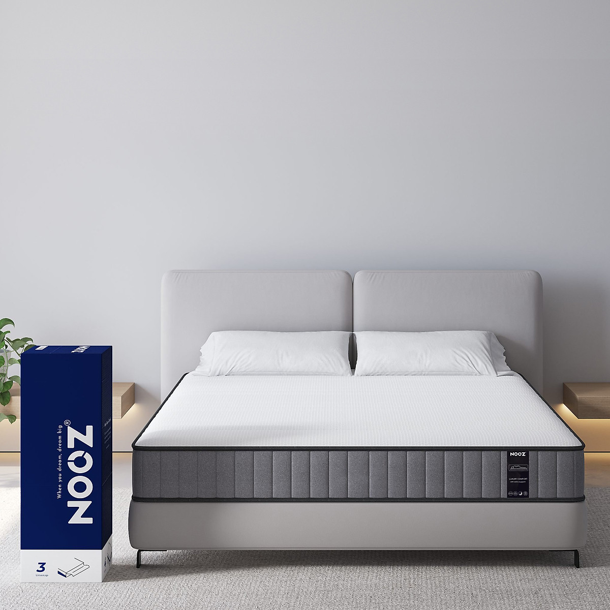 Nệm Foam Hybrid 25cm Nooz Home Goods Tiêu Chuẩn CertiPUR-US Ruột Đệm Lò Xo Túi Độc Lập Kết Hợp Cùng 2 Tầng Cao Su Non (Convulated Foam và High Density Foam)