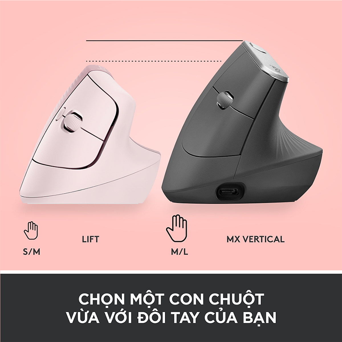Chuột công thái học không dây Logitech Lift Vertical - Bluetooth|USB Logi Bolt, Silent giảm ồn, 4 nút tùy chỉnh, tương thích với Windows/macOS/iPad/PC - Hàng chính hãng