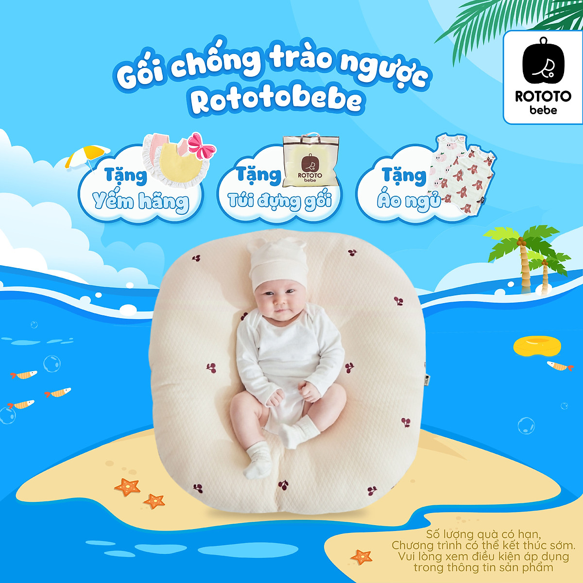 Gối chống trào ngược cho bé Rototo bebe cao cấp khắc phục tình trạng trào ngược dạ dày trẻ sơ sinh hiệu quả - Loại Cotton lụa mẫu mới nhất