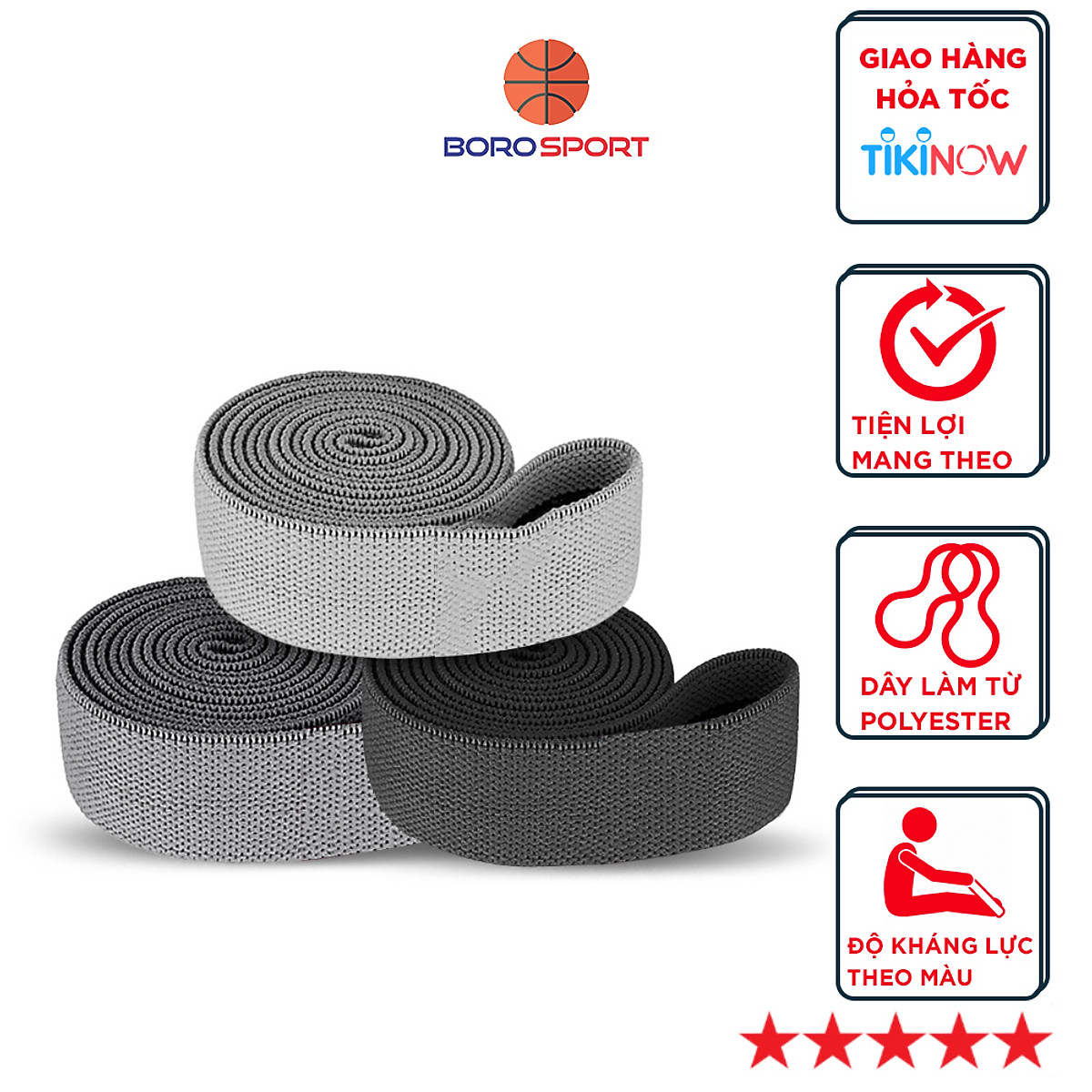Bộ 3 Dây Kháng Lực Loại Dài 200x3 cm Chuyên Dụng Tập Gym Yoga , tập Mông Đùi , Bắp Chân Cleacco BORO SPORT