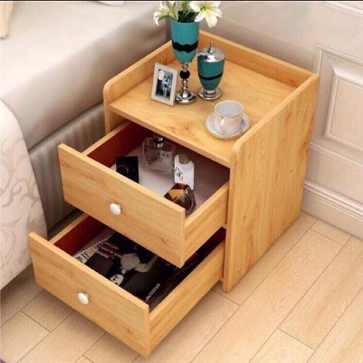 Tủ đầu giường, kệ đầu giường 2 tầng gỗ (vàng)