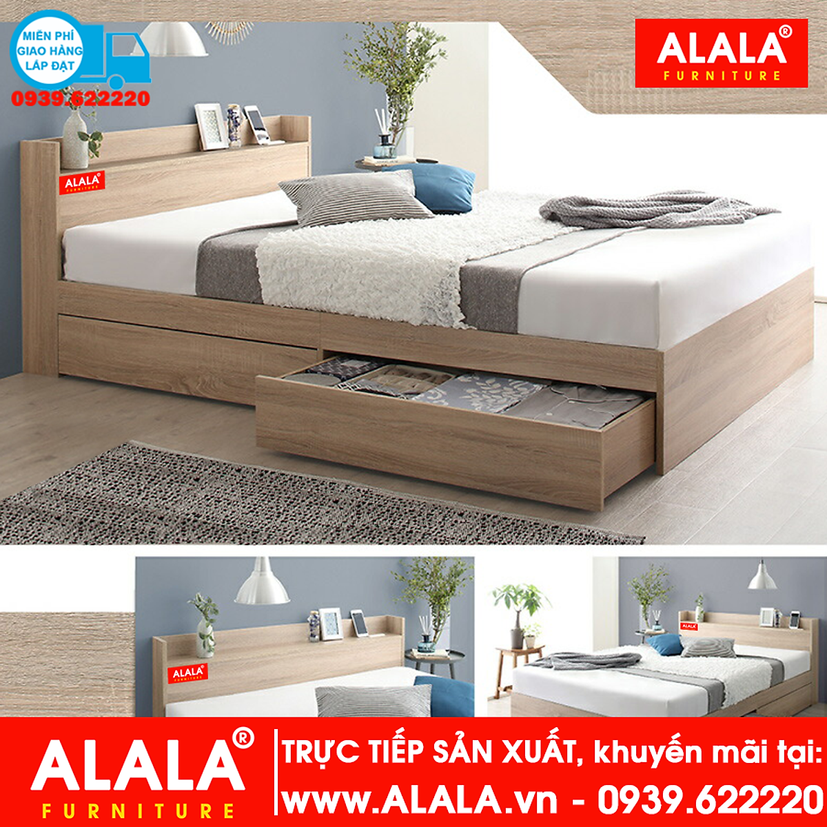 Giường ngủ ALALA37 (1m8x2m) gỗ HMR chống nước - www.ALALA.vn® - Za ...