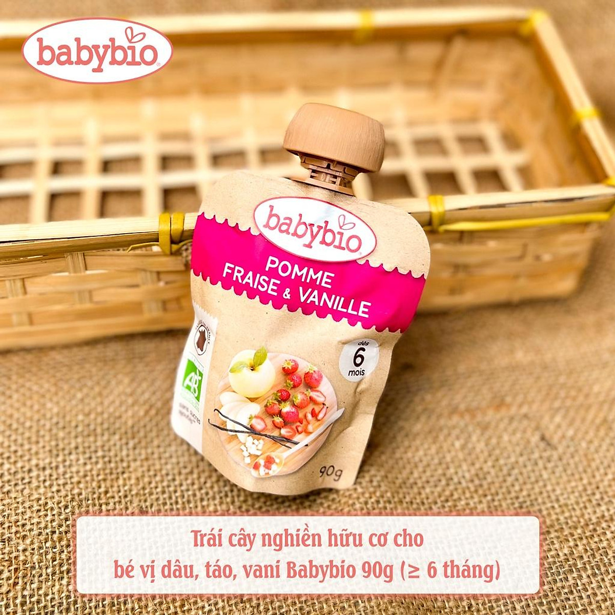 Trái cây nghiền hữu cơ cho bé Babybio 90g (≥ 6 tháng)