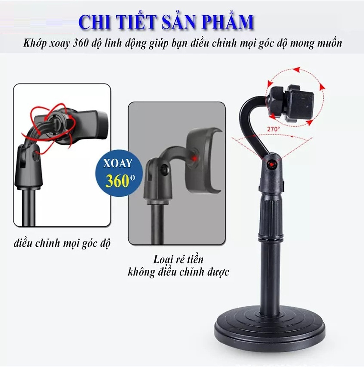 giá đỡ điện thoại, chân đế để bàn dùng livestream, quay video, ghi hình xoay 360 độ - Hàng Chính hãng DODODIOS
