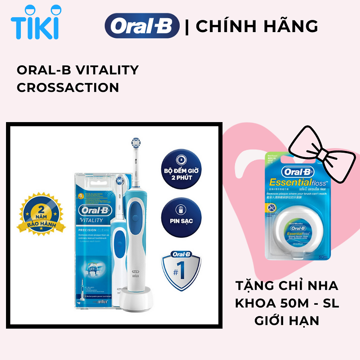 Bàn chải đánh răng điện Oral-B Vitality CrossAction Blue D12.513- Hàng chính hãng 100%
