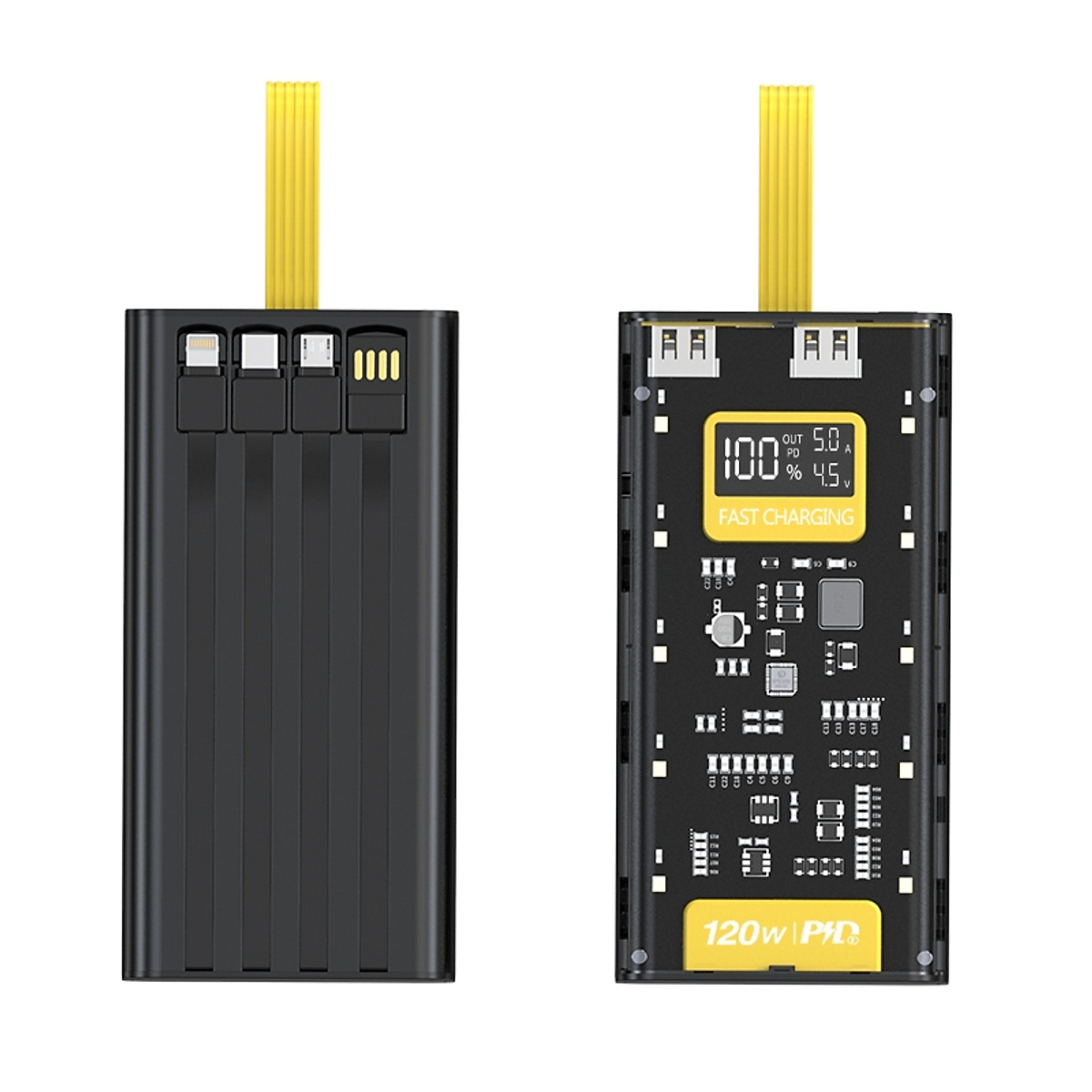 Sạc Dự Phòng trong suốt 30000mAh - sạc siêu nhanh, tích hợp 4 cáp, 2 cổng usb, sạc cùng lúc nhiều điện thoại - Hàng chính hãng