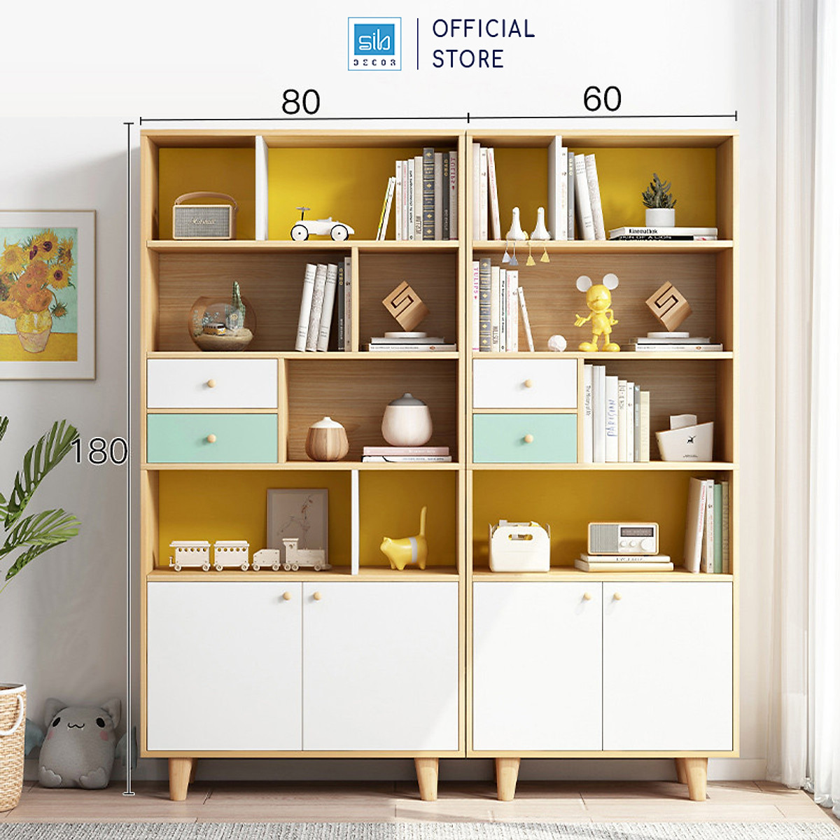 Tủ Sách Gỗ Phong Cách Bắc Âu Thương Hiệu SIB Decor (Nhiều Kích Thước) KSG43