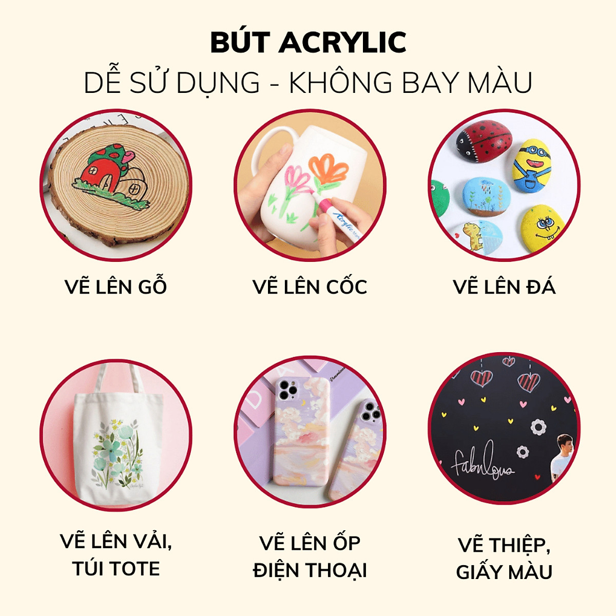 Bút Màu Acrylic Marker 12/24/36/48/ Màu Cao Cấp Bút Sơn Acrylic Chống Nước Vẽ Trên Mọi Chất Liệu Bề Mặt