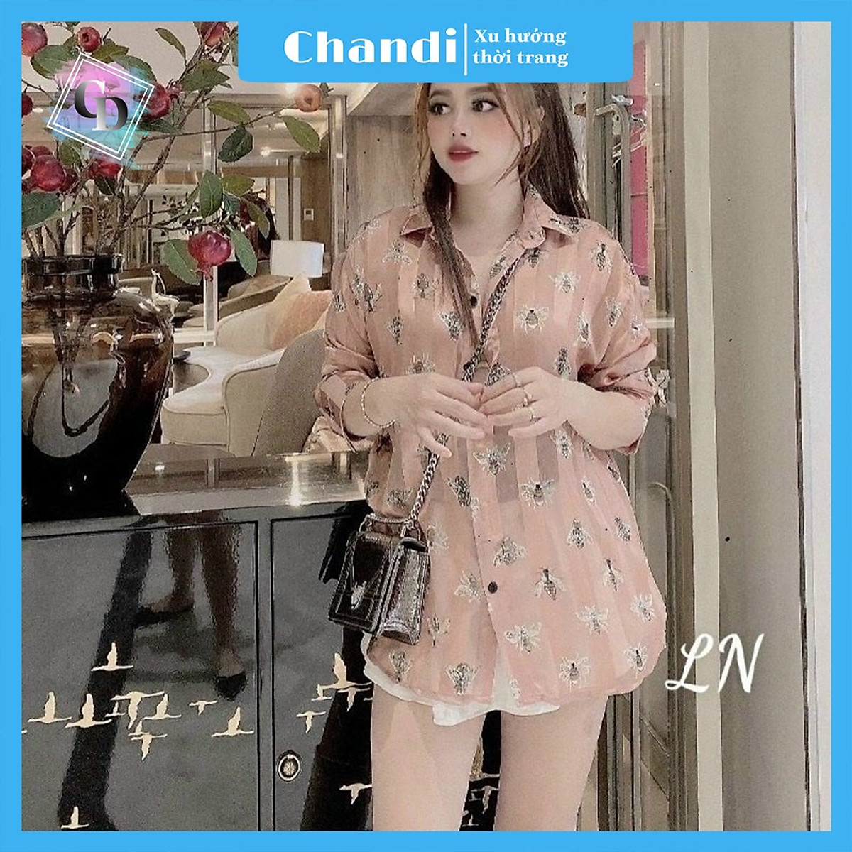 Áo Sơ Mi Nữ Form Rộng In Họa Tiết Phong Cách Hàn Quốc Chất Liệu Voan