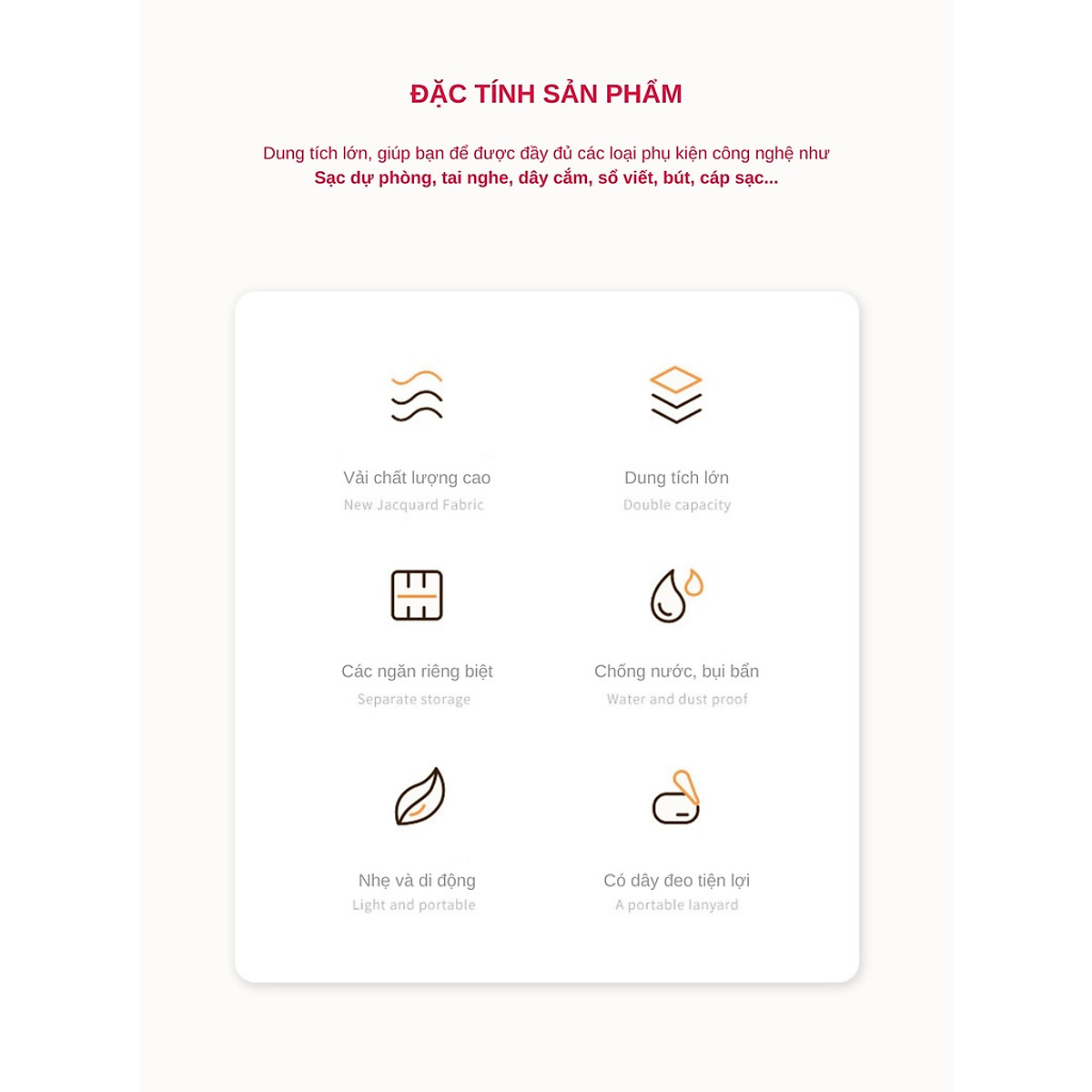 Túi đựng phụ kiện công nghệ đựng pin sạc dự phòng, điện thoại, cáp sạc usb, tai nghe có quai cầm, [Loại cao cấp - Màu Đen] Túi Đựng Phụ Kiện Công Nghệ Có Quai Cầm, Chống Nước - Hàng Chính Hãng dododios