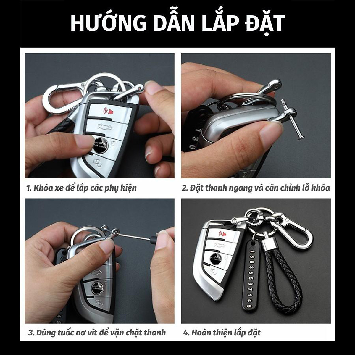 Móc Chìa Khóa Kèm Thẻ Ghi Chú Chống Thất Lạc Cho Xe Máy Xe Đạp Xe Ô Tô Móc Khóa Nhà Kèm Móc Khóa Thép Dây PU Thời Trang
