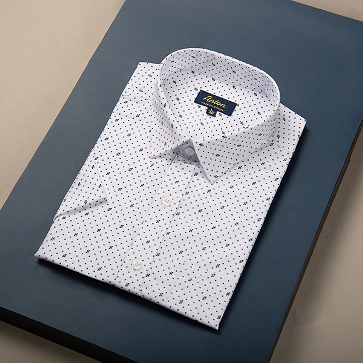 Áo Sơ Mi Nam Công Sở Trung Niên Ngắn Tay Vải Cotton Họa Tiết Chấm Bi Áo Sơ Mi Nam Công Sở Trung Niên Ngắn Tay Vải Cotton Họa Tiết Chấm Bi