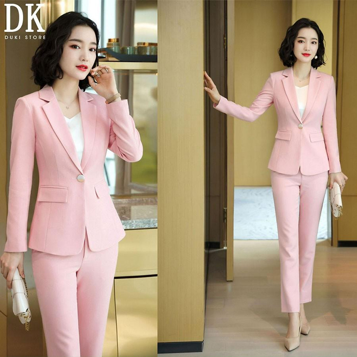 Áo vest hồng phối trắng