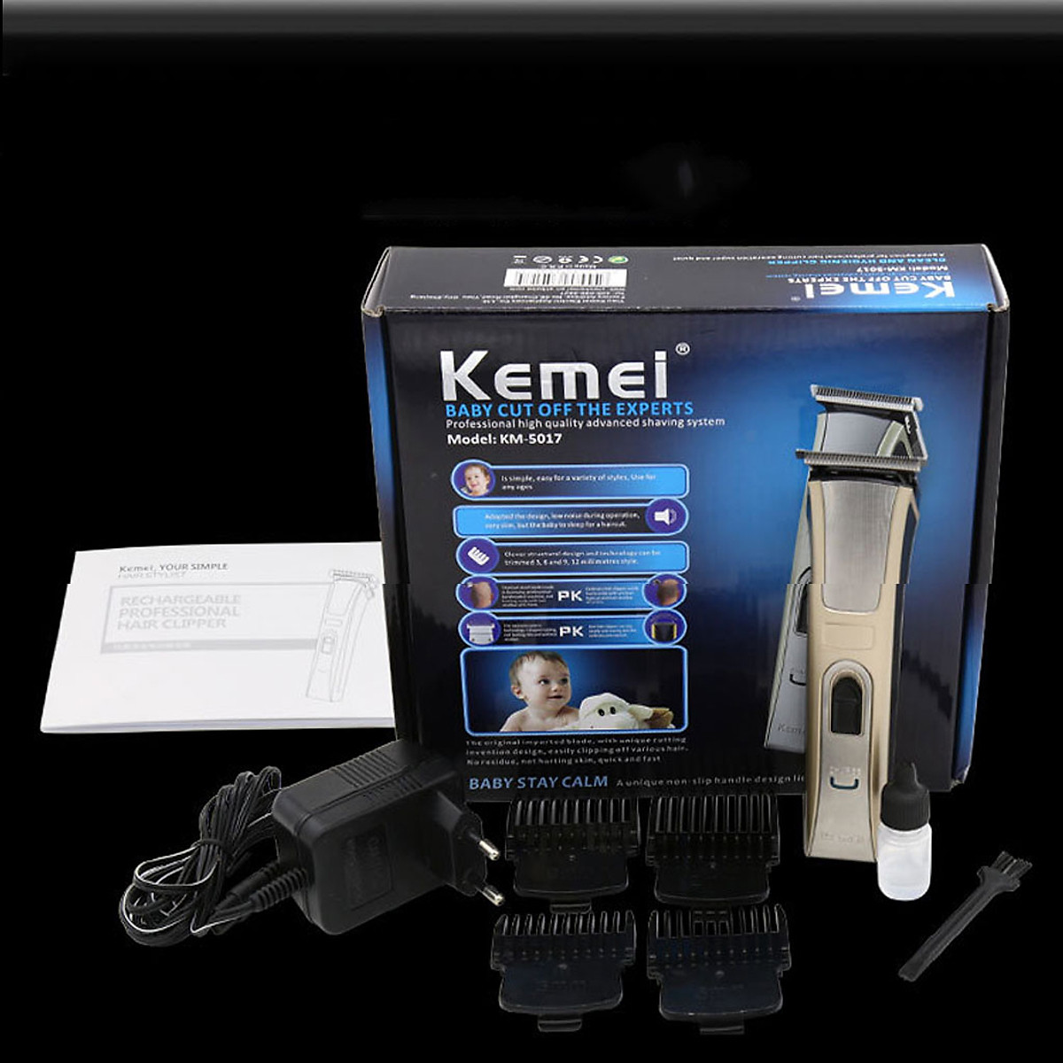 Tông Đơ Cắt Tóc Chuyên Nghiệp Kemei 5017, Công Suất 5W, Lưỡi Cắt Titatium, Động Cơ Hạn Chế Tiếng Ồn - Hàng chính hãng