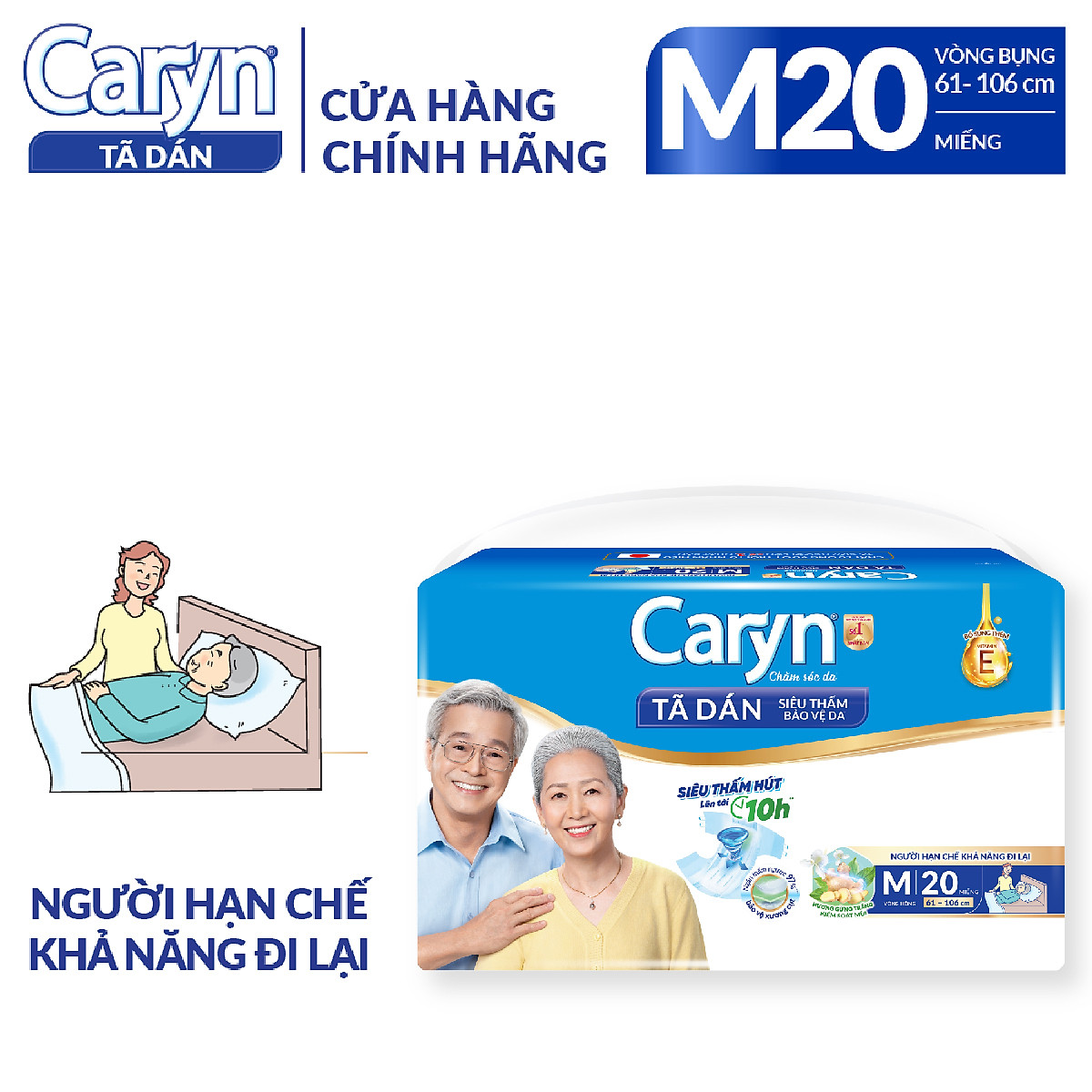 Tã Dán Siêu Thấm Caryn Gói Siêu Lớn M20 (20 Miếng)