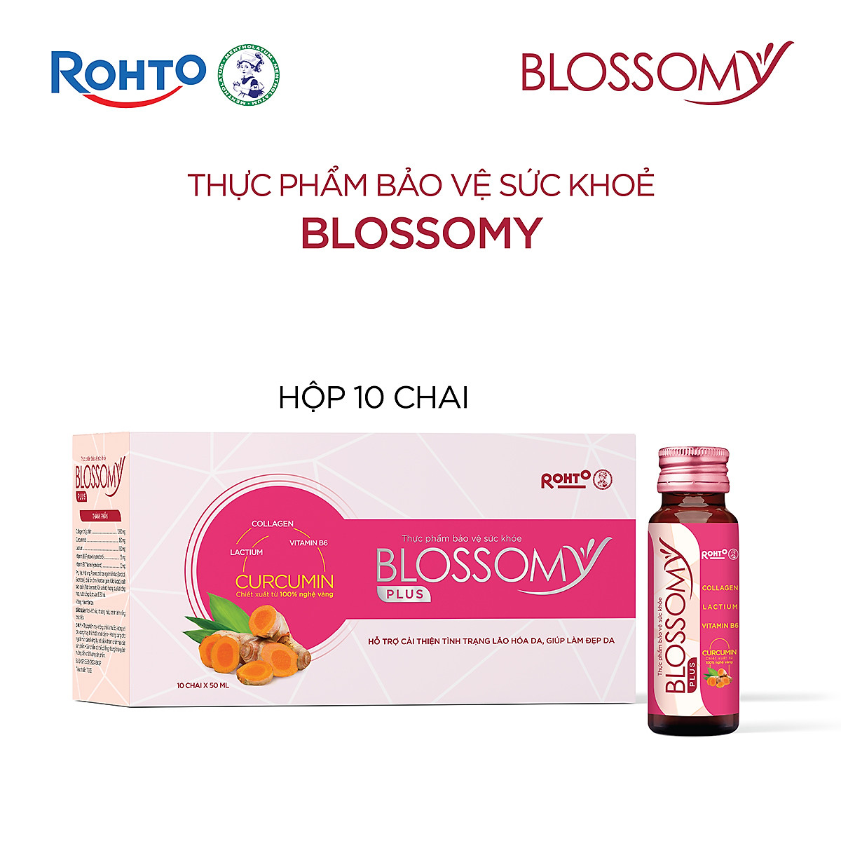 Nước uống collagen giúp sáng da, dạ dày khỏe Blossomy lốc 10 chai x 50ml