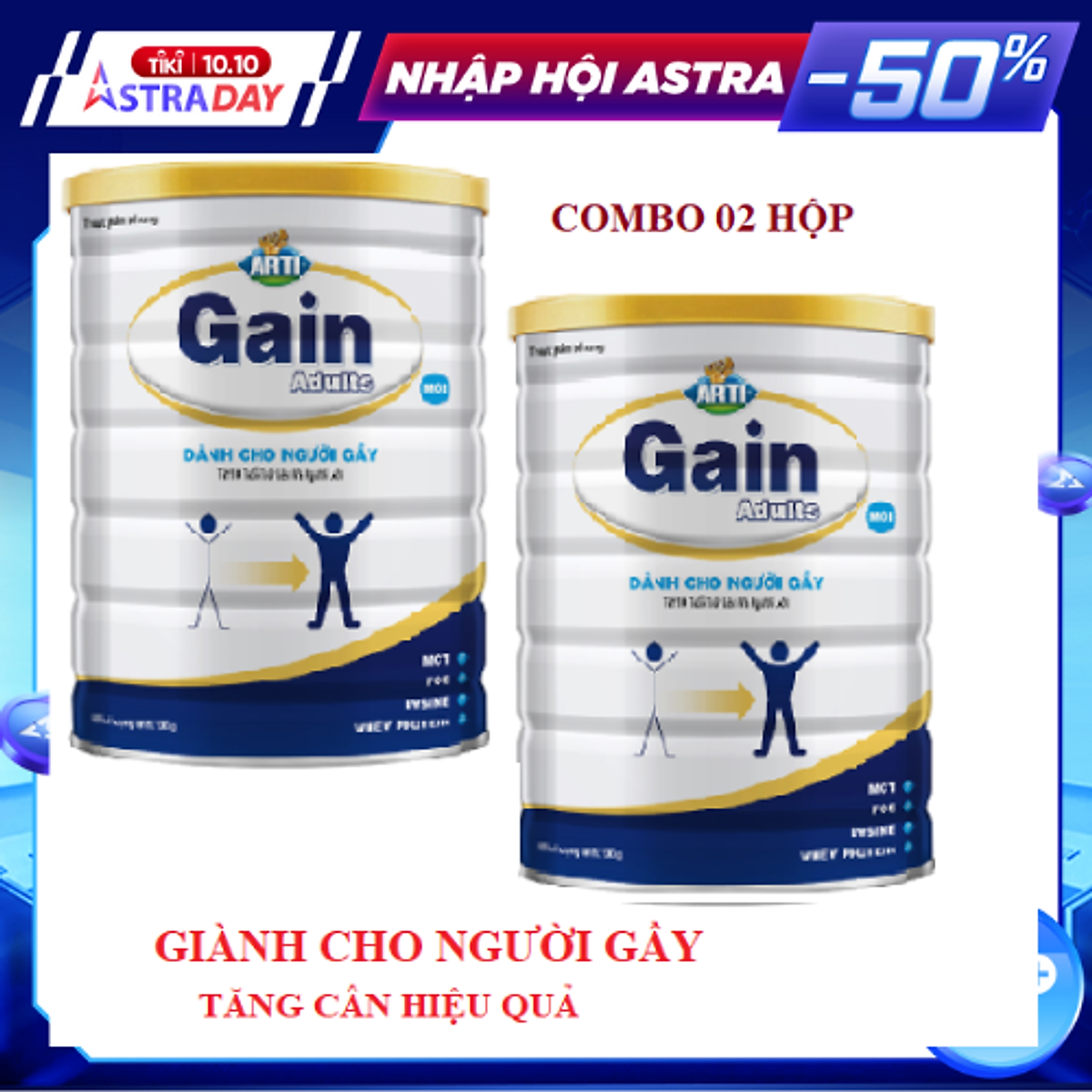 Combo 02 hộp sữa ARTI GAIN ADULTS 900g-dinh dưỡng giành cho người gầy, chơi thể thao, lao động nặng, suy nhược (10 tuổi trở lên)