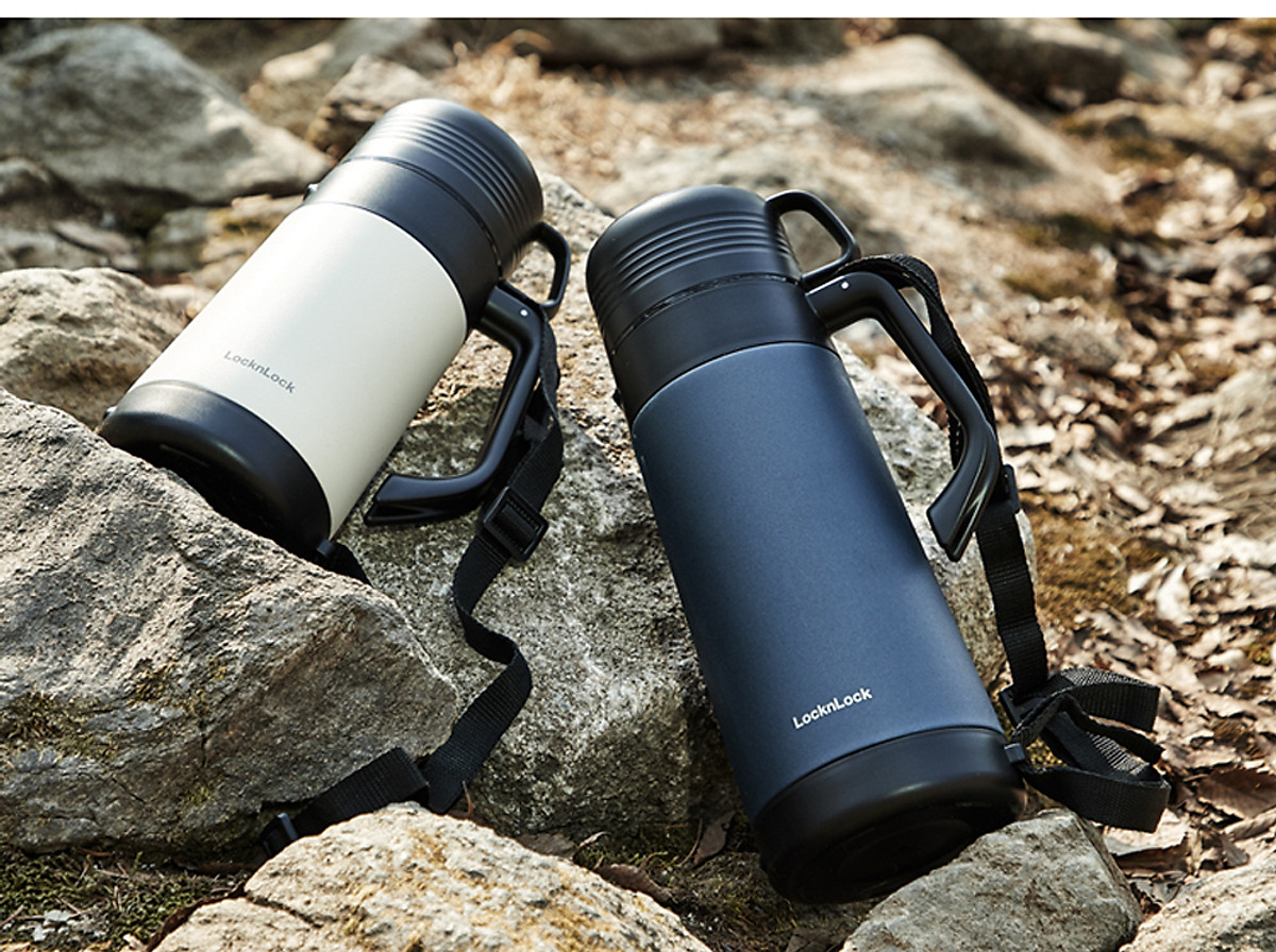 Bình giữ nhiệt Lock&Lock Easy Outdoor Vacuum Bottle LHC1484 1,2L và LHC1485 1,8L - Hàng chính hãng có quai xách, nắp dùng làm cốc nước - JoyMall
