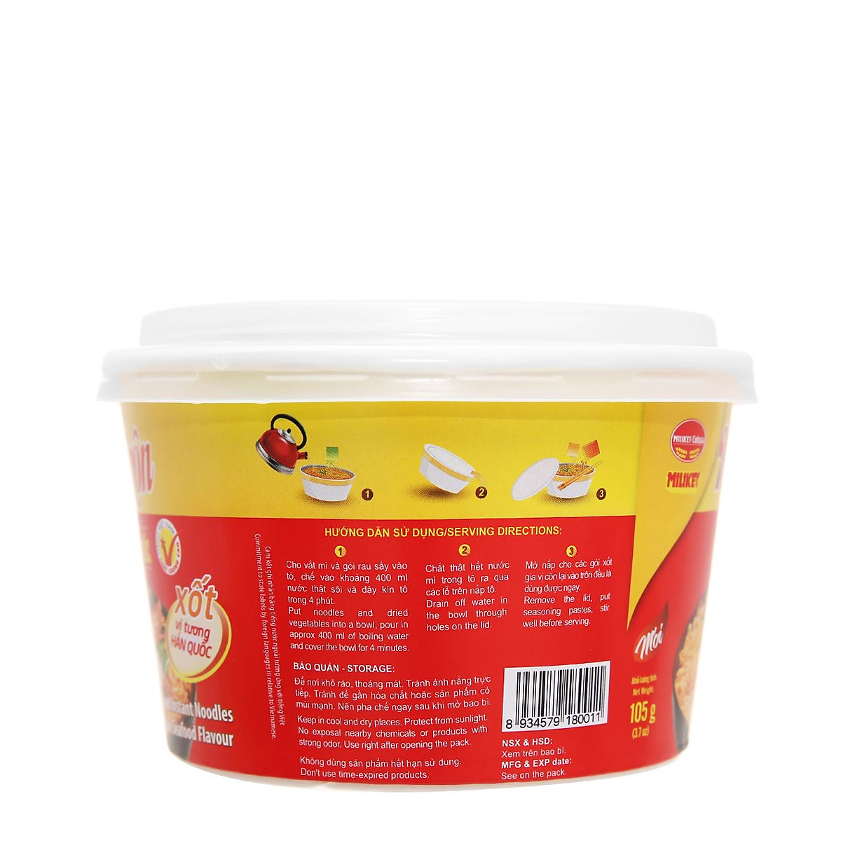 Thùng 12 Tô Mì Trộn Hải Sản Hàn Quốc Miliket 105g