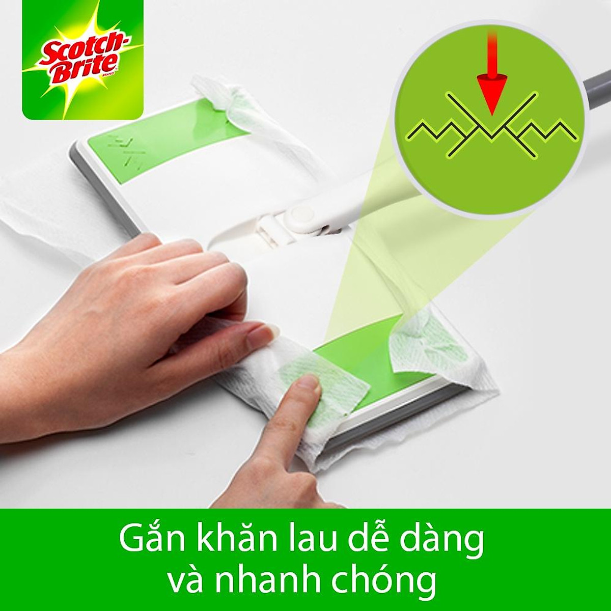 Cây lau nhà siêu tốc dùng khăn giấy thay thế Scotch-Brite 3M đa năng, xoay 360 độ, lấy sạch bụi và tóc mọi ngóc ngách