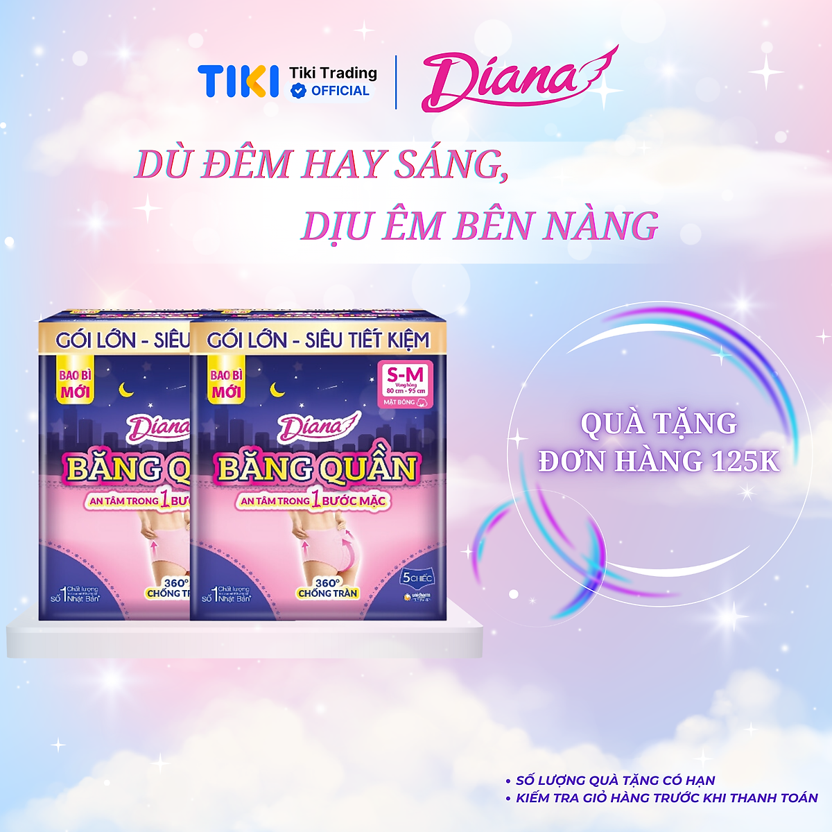 Bộ 2 Băng vệ sinh quần Diana chống tràn 360 size S-M (5 miếng/ gói)