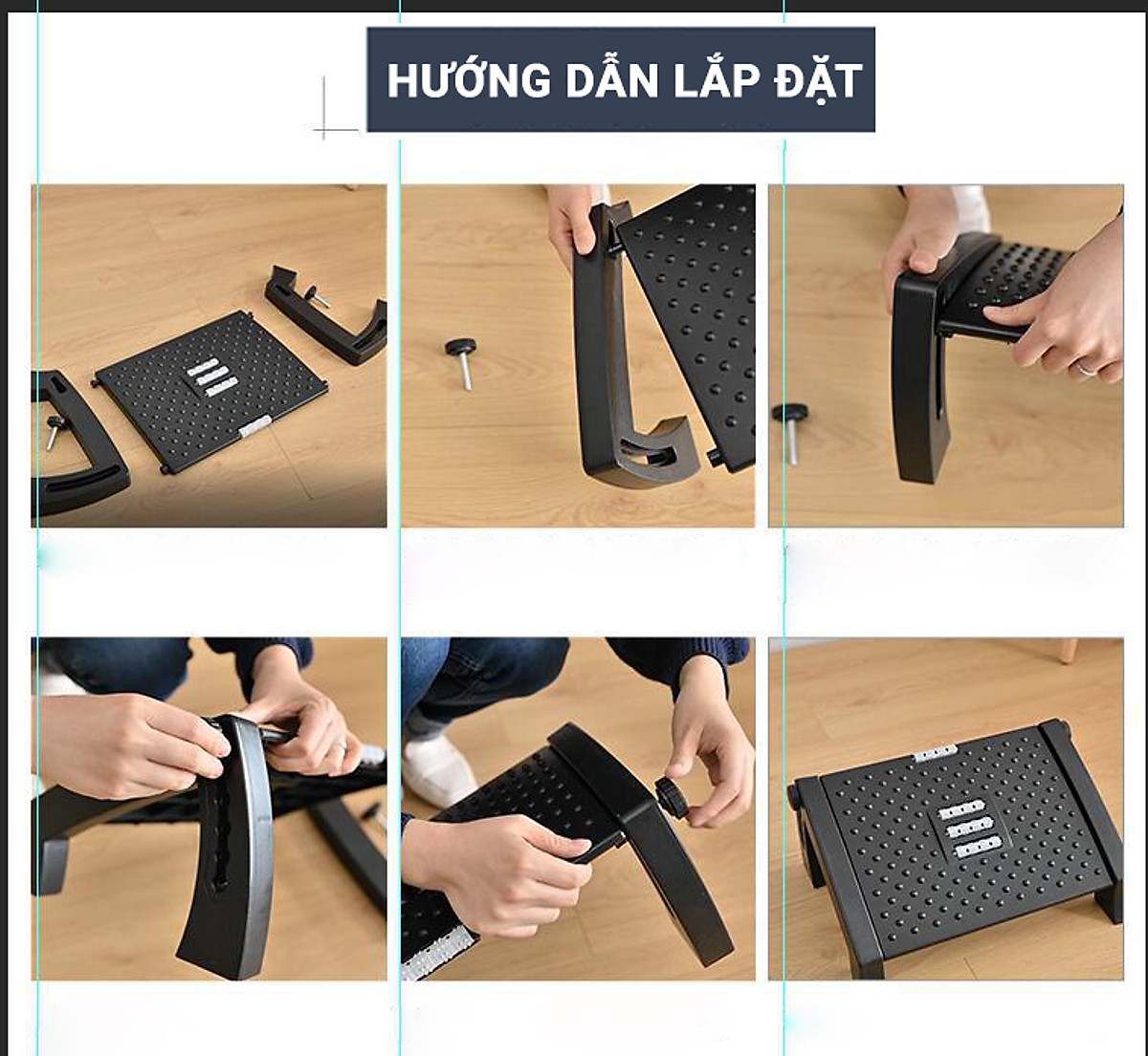 Ghế Gác Chân Văn Phòng Công Thái Học Ergonomic Footrest KUNBE Điều Chỉnh 6 Mức Chiều Cao Massage Chân Bản Cao Cấp