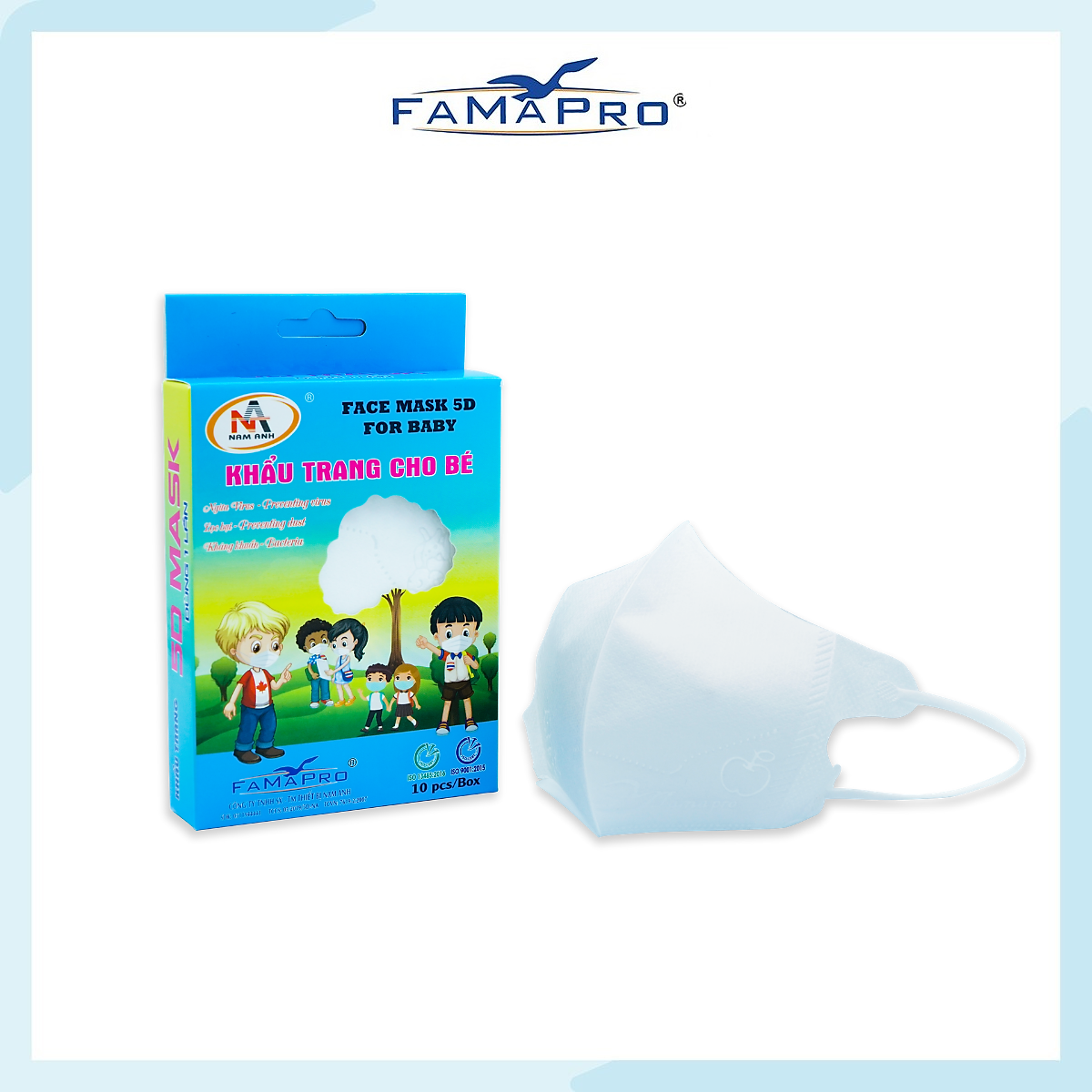 - Khẩu trang y tế trẻ em kháng khuẩn 3 lớp Famapro 5D Baby (10 cái/ hộp) - 1 HỘP