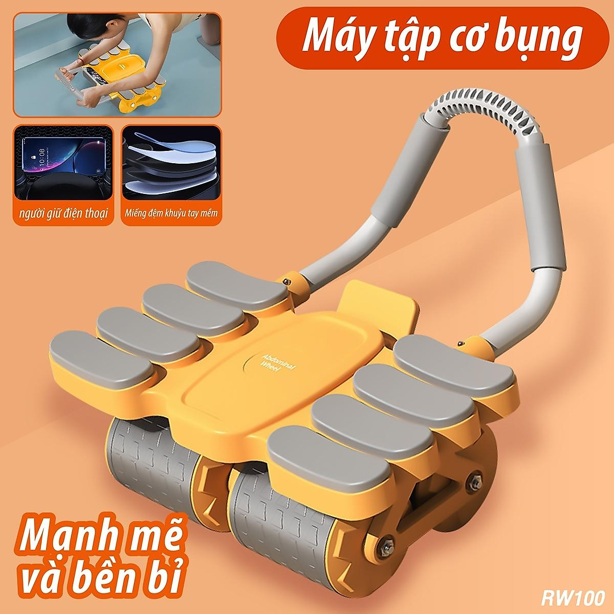 Con Lăn 4 Bánh RW099 - RW100 Tập Bụng Trợ Lực Thế Hệ Mới - Khuỷu Tay - Plank Tại Nhà