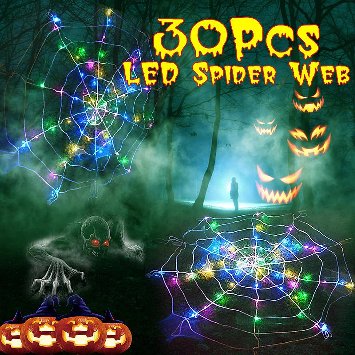Mua Halloween LED Spider Web Outdoor Horror Party Props Light Up ...