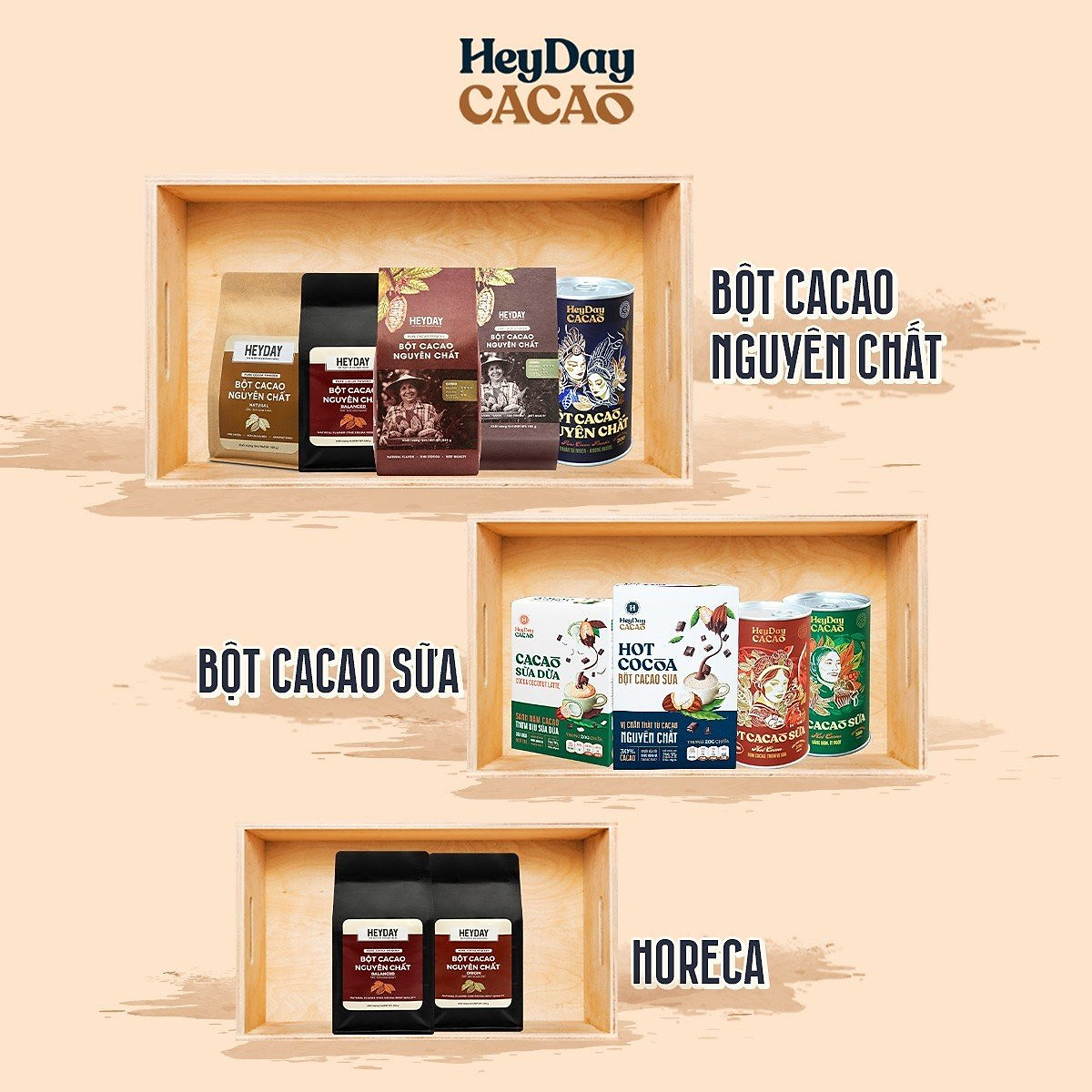Bột cacao nguyên chất 100% Việt Nam - Dòng Balanced phổ thông túi 500g - Chuyên dùng làm bánh, pha chế cho quán cà phê - Heyday Cacao