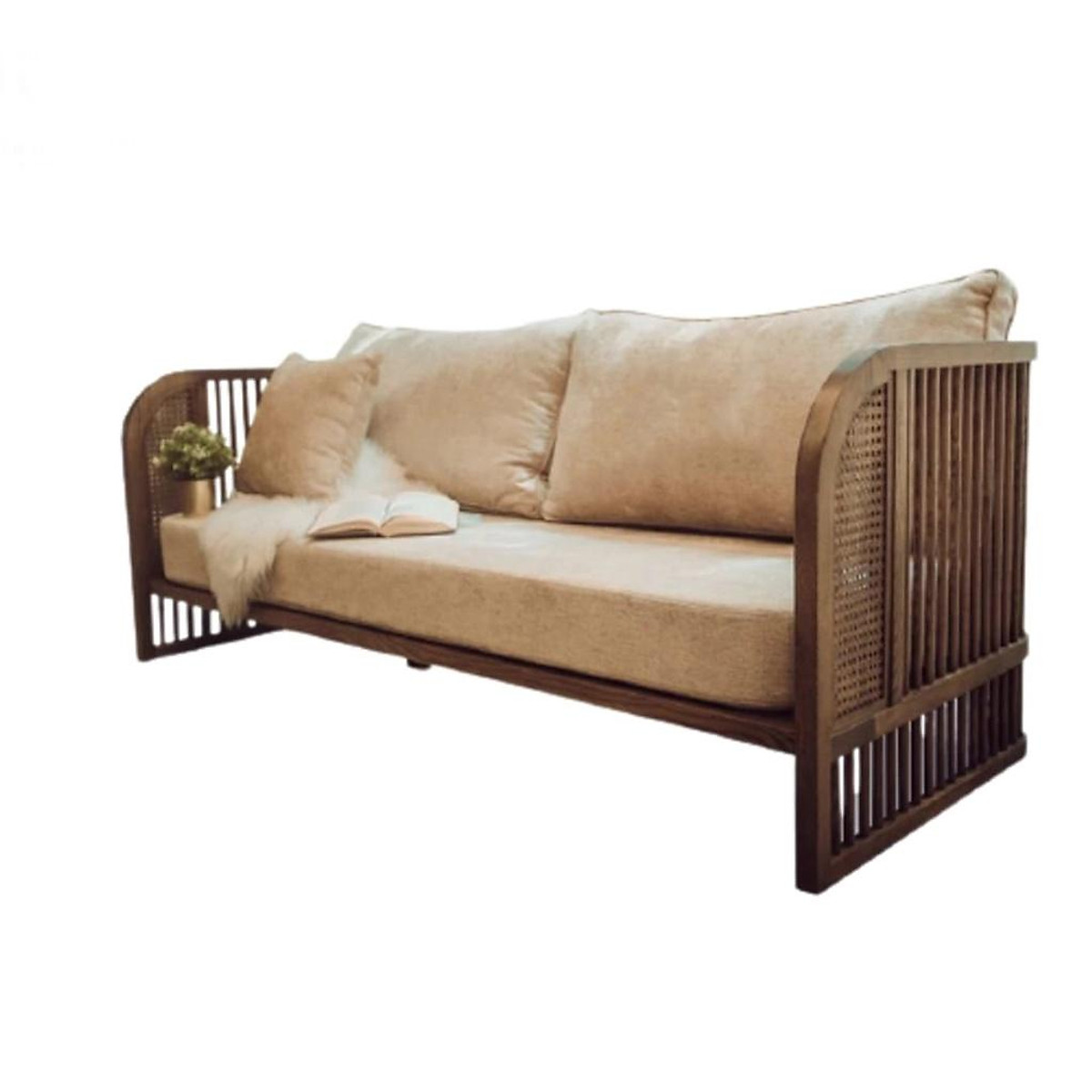 Sofa Indochine tay mây (Rustic) - Sofa khung nan gỗ kết hợp đan ...