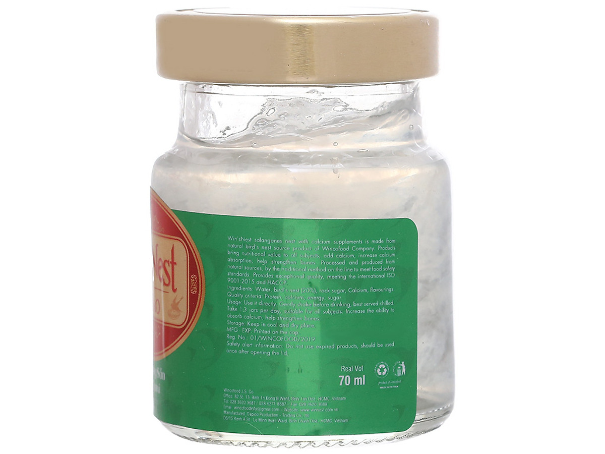 THÙNG 72 LỌ YẾN SÀO WIN'SNEST TỔ YẾN CHƯNG SẴN BỔ SUNG CANXI 20% (70ML/LỌ)