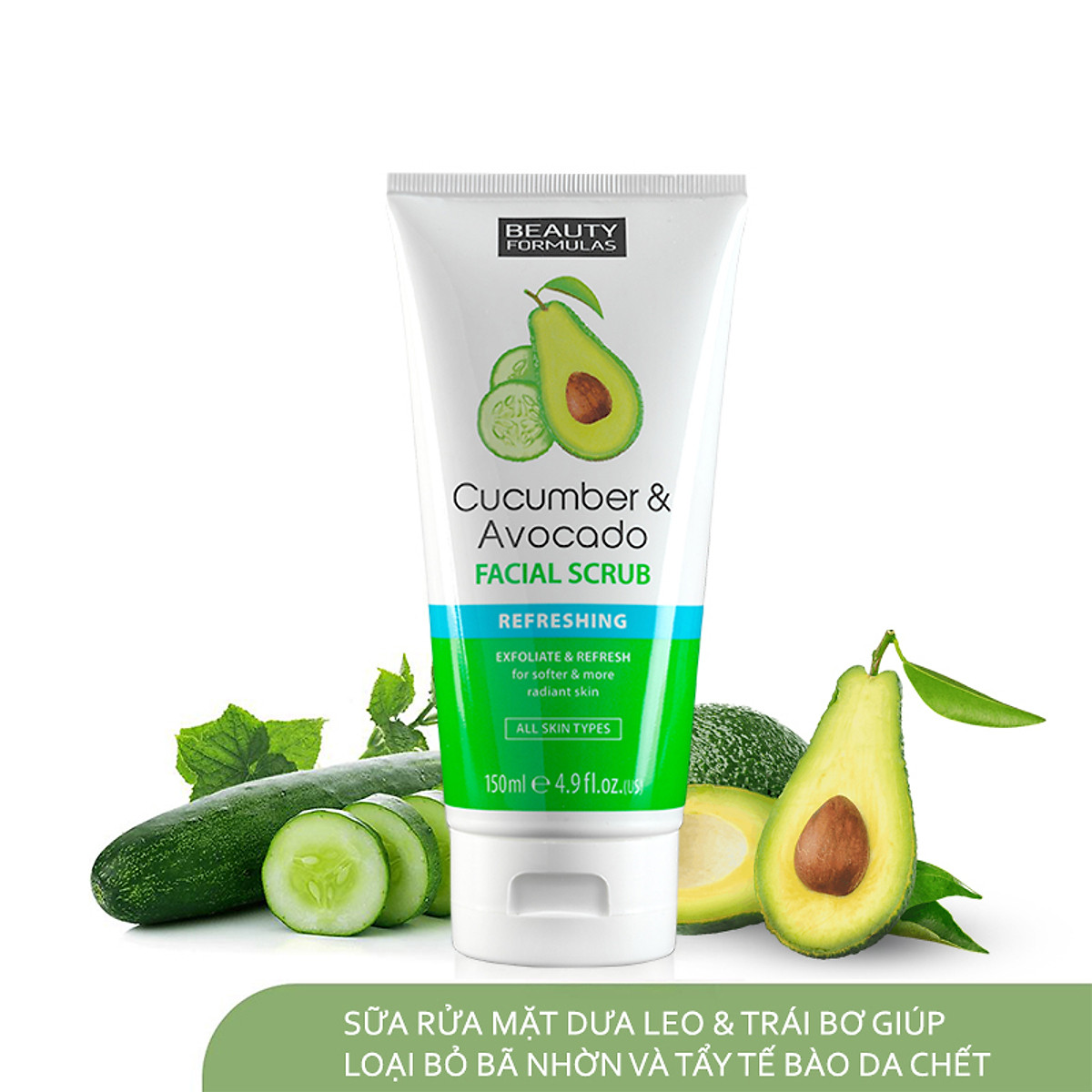 Sữa rửa mặt Beauty Formulas Cucumber & Avocado Facial Scrub 150ml - tẩy tế bào chết tinh chất dưa leo