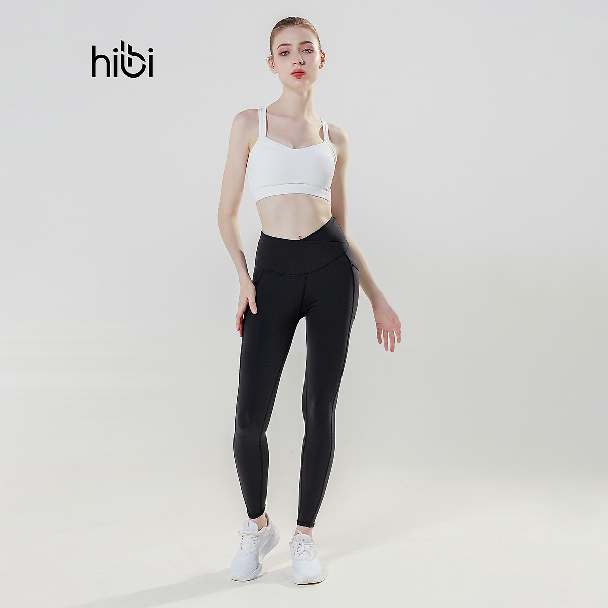 Áo tập Yoga Gym dây phối trắng BA507 Hibi Sports - Có mút nâng ngực bên trong