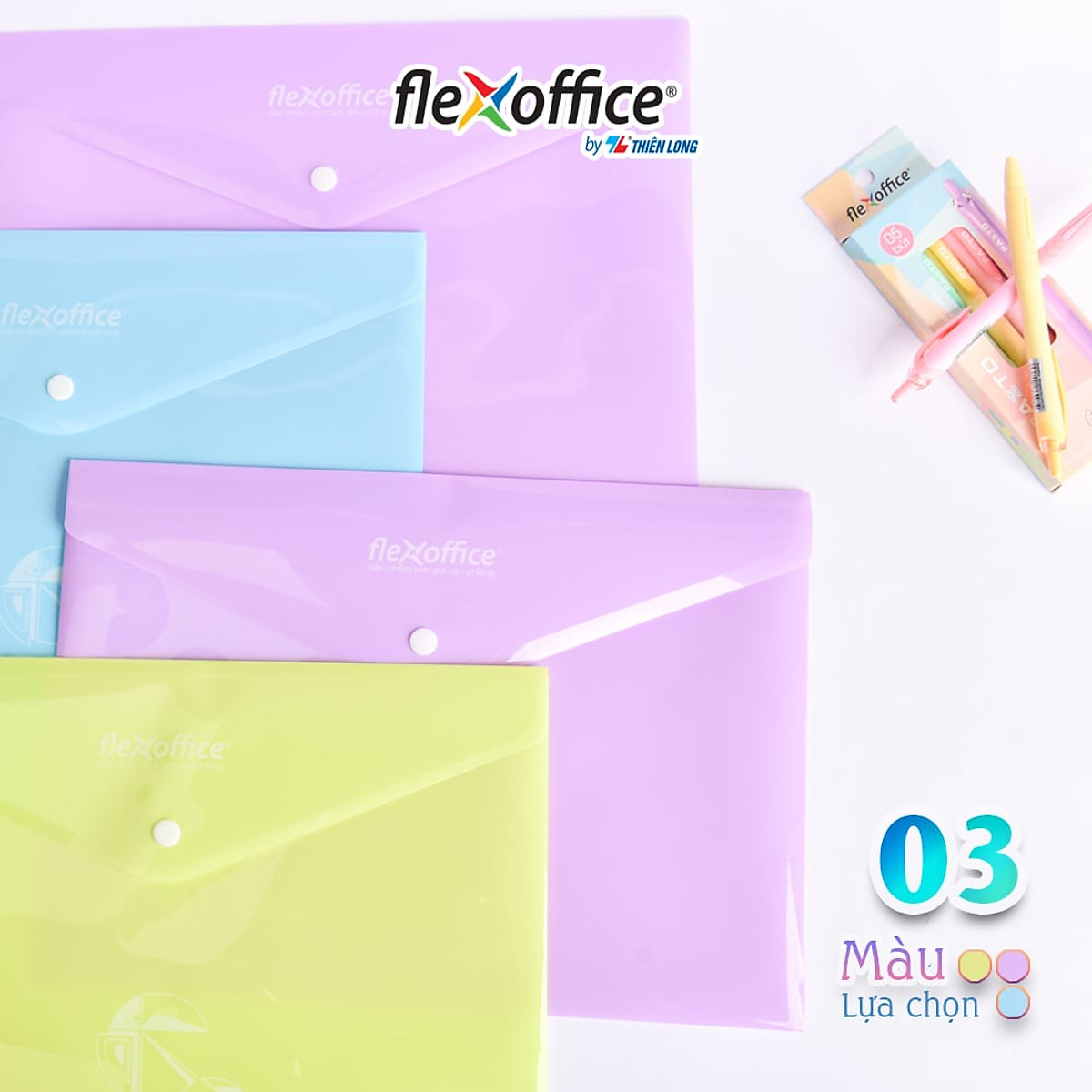 Combo 10 Bìa nút Pazto màu Pastel A4 Thiên Long Flexoffice FO-CBF009 - Màu ngẫu nhiên