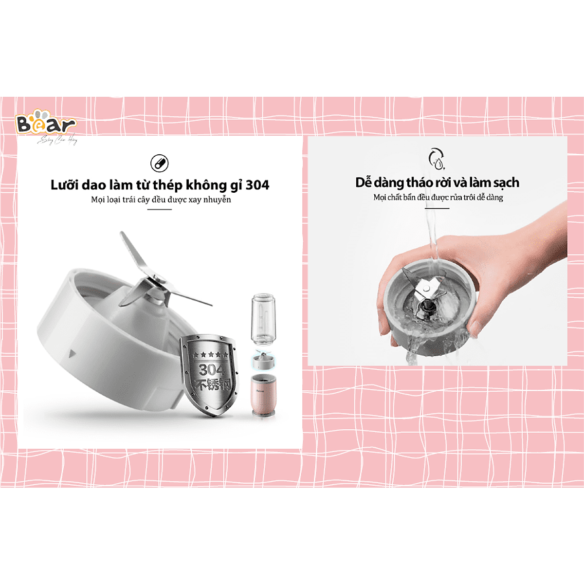Máy xay sinh tố cầm tay hiệu Bear, model: LLJ-D04B1 - Hàng chính hãng