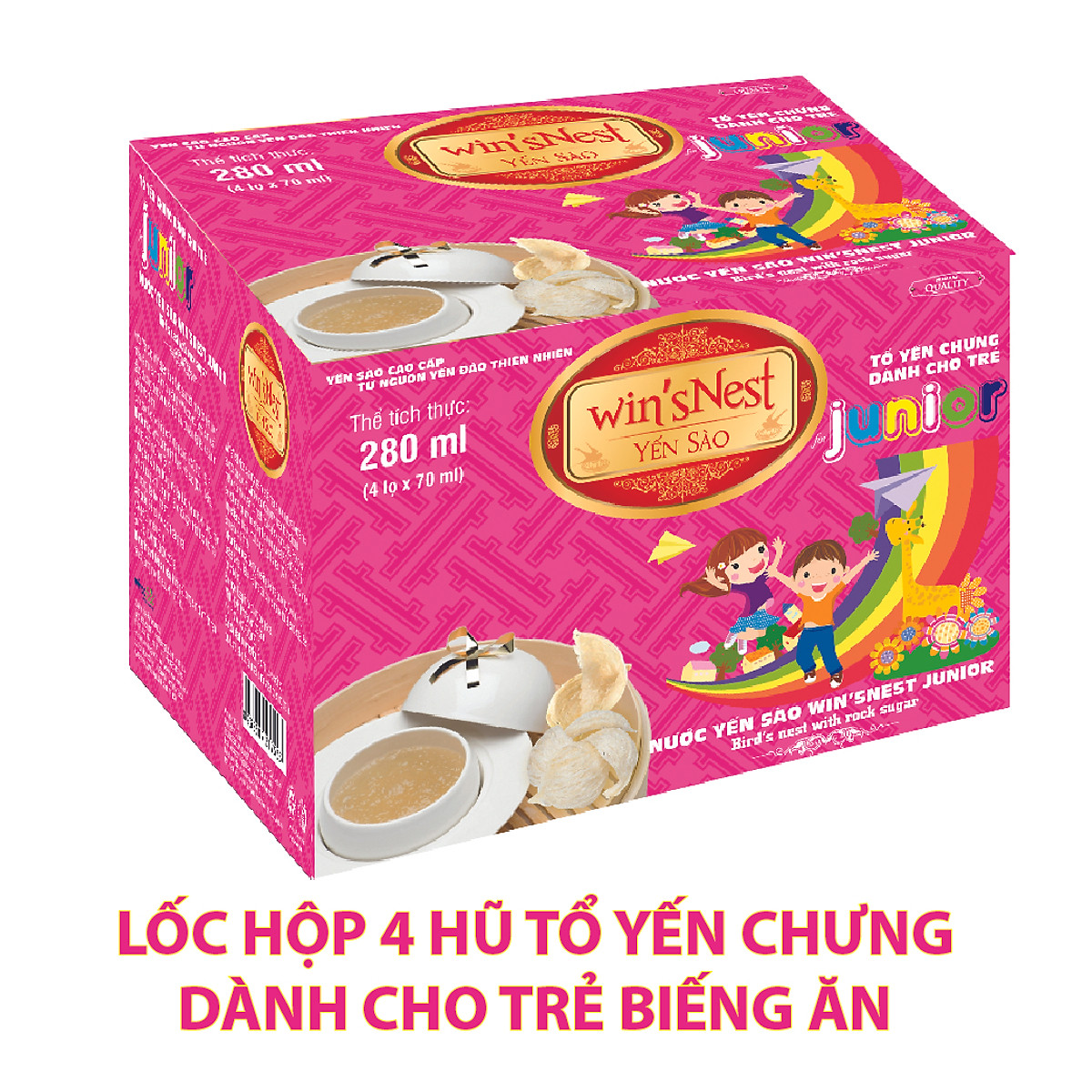 Nước yến sào win'sNest Junior 12% (4 hũ * 70 ml / Hộp) thích hợp cho mọi đối tượng, đặc biệt trẻ em biếng ăn
