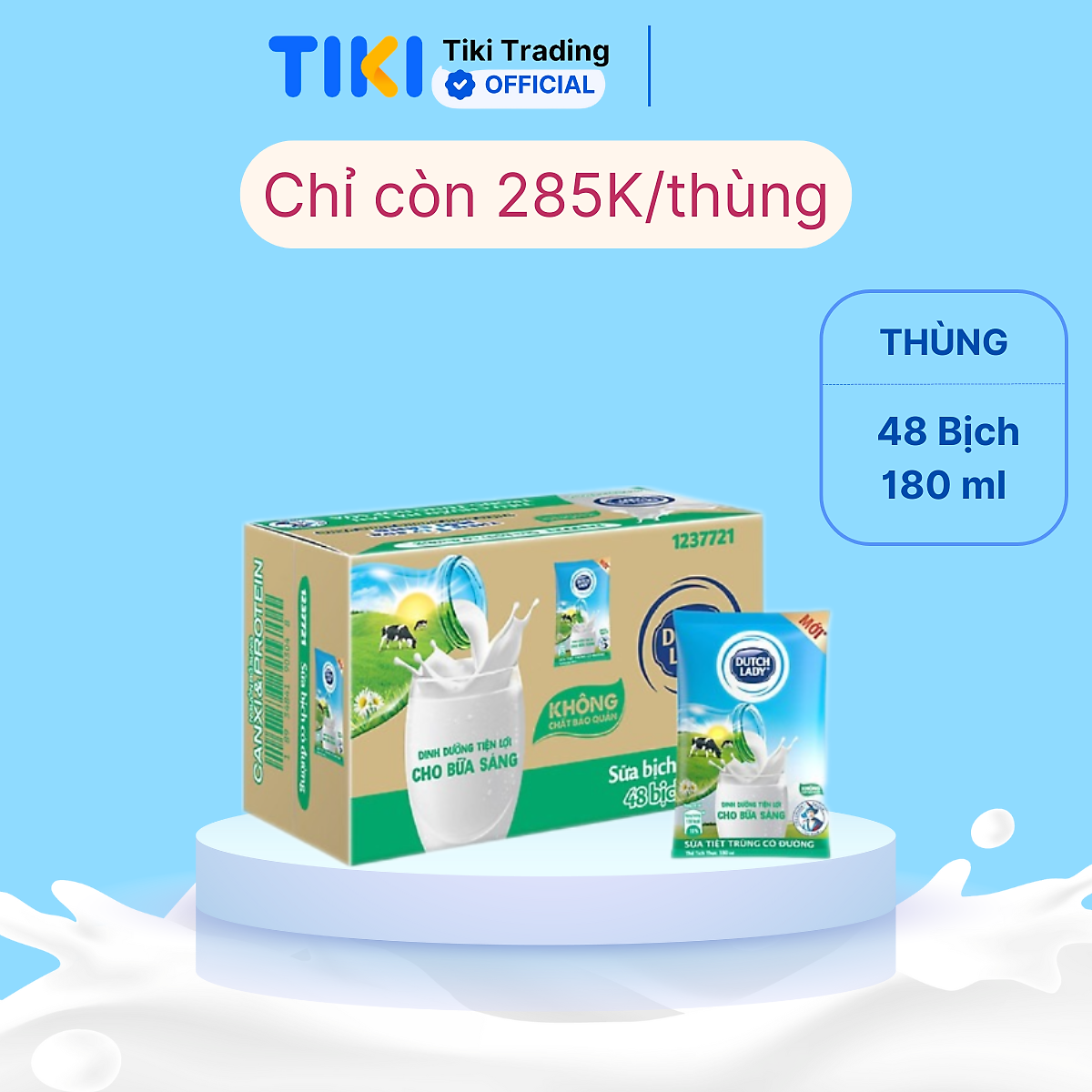 Thùng 48 Bịch Sữa Tiệt Trùng Dutch Lady Cô Gái Hà Lan Có Đường 180ml