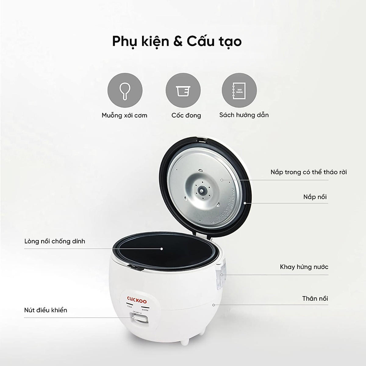 Nồi cơm điện Cuckoo 1.08L CR-0671 - Lòng nồi chống dính - Tiết kiệm điện - Hàng chính hãng Cuckoo Vina