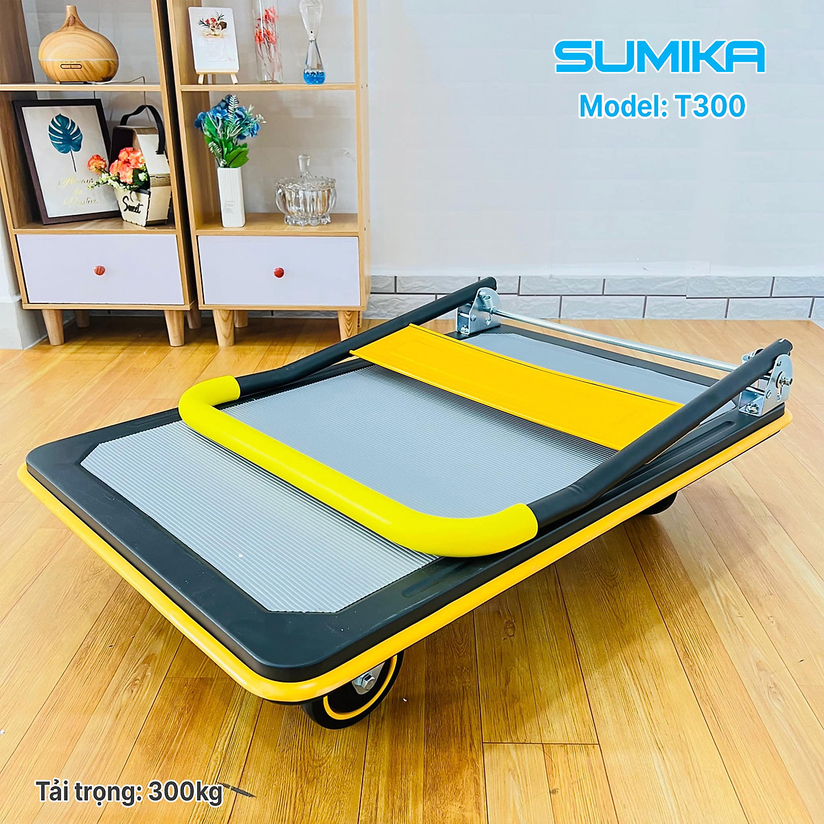 Xe đẩy hàng 4 bánh SUMIKA T300 - Khung thép, tay cầm gấp mở tiện lợi, tải trọng 300kg
