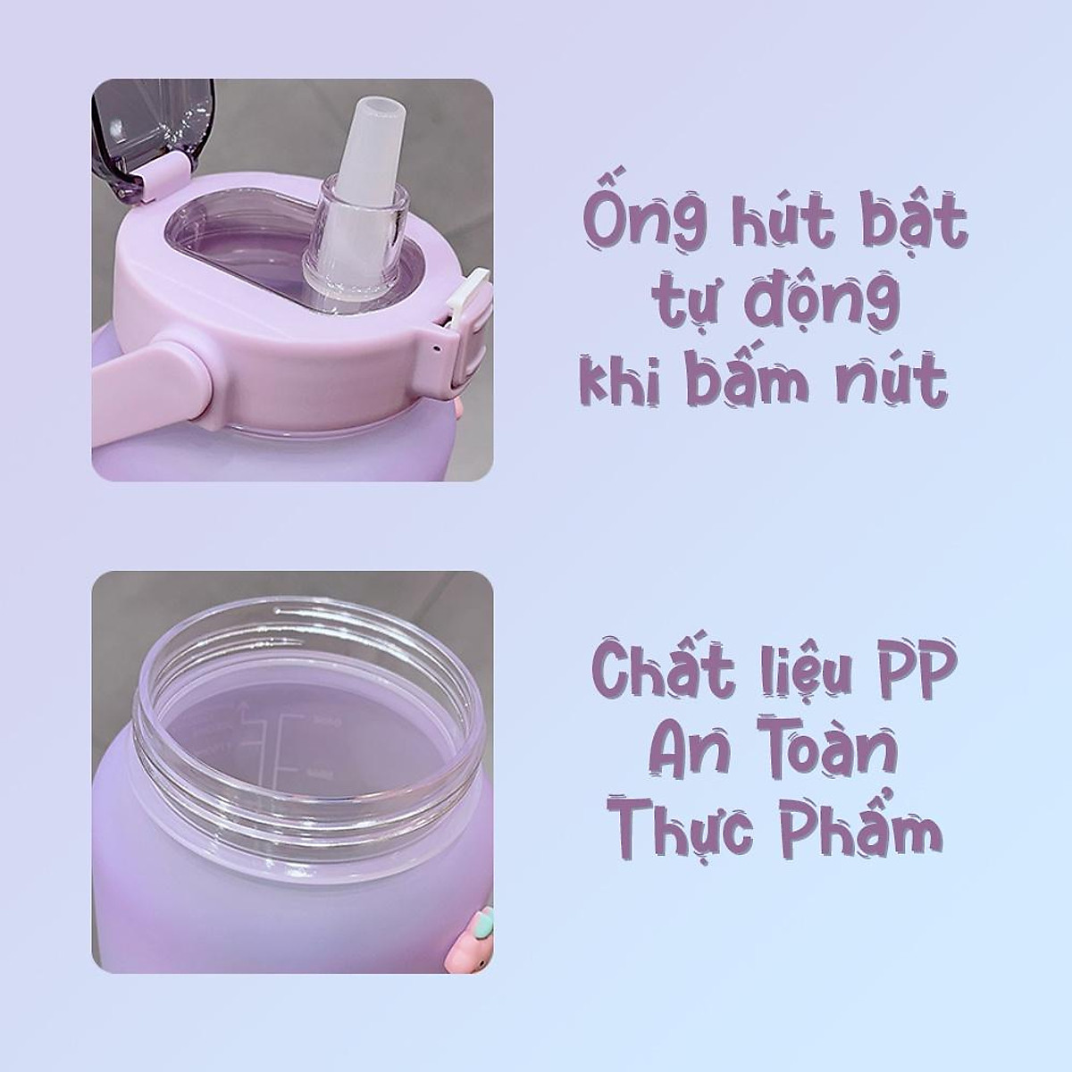 Bình đựng nước 2L dễ thương chia vạch báo giờ nhắc uống nước tập ...