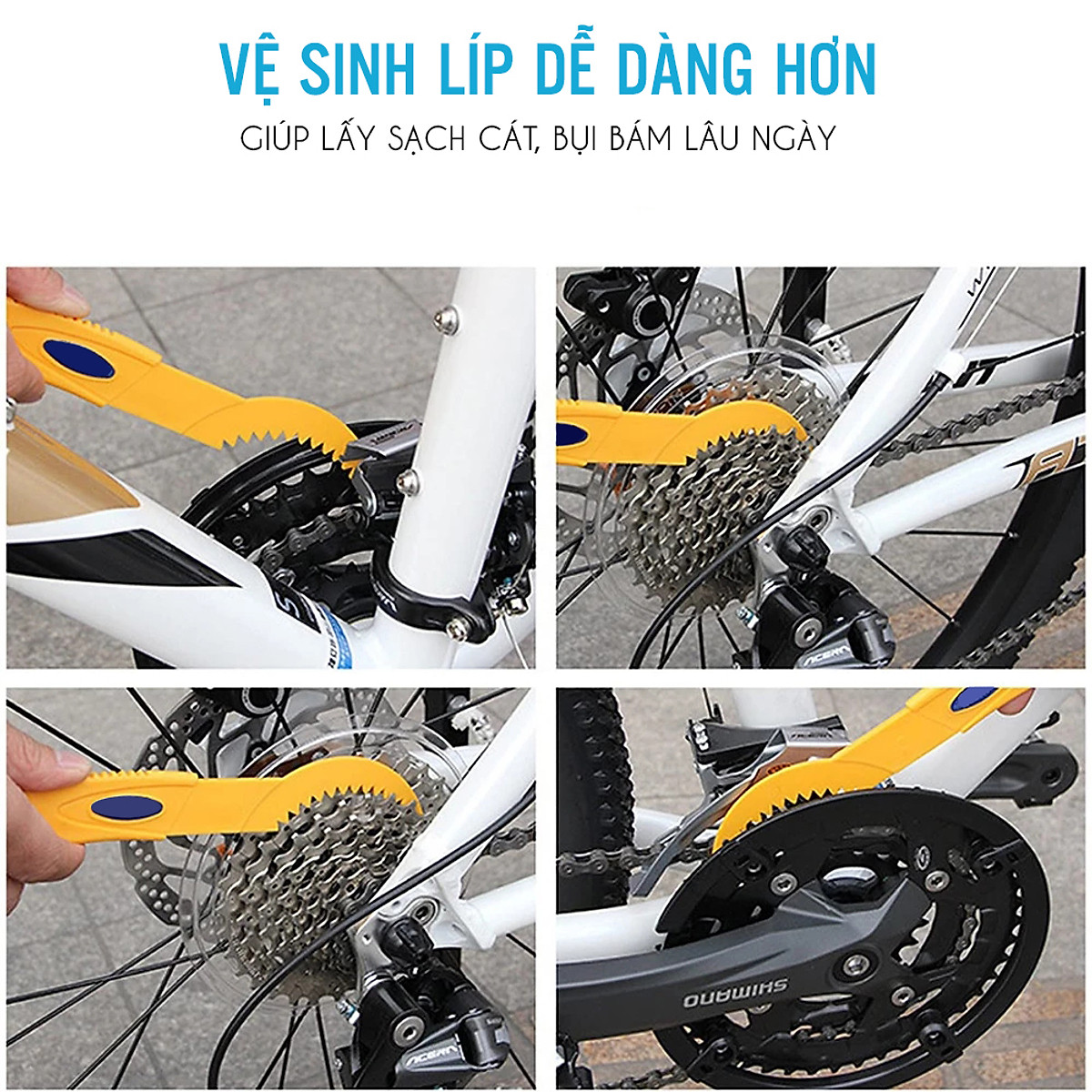 Dụng Cụ Vệ Sinh Lau Chùi Bảo Dưỡng Xe Đạp Gồm Chổi Lau Sên Xích, Chổi Cọ Lốp, Găng Tay Vải (Nhiều Món) Giúp Lau Chùi Vệ Sinh Nhanh Chóng