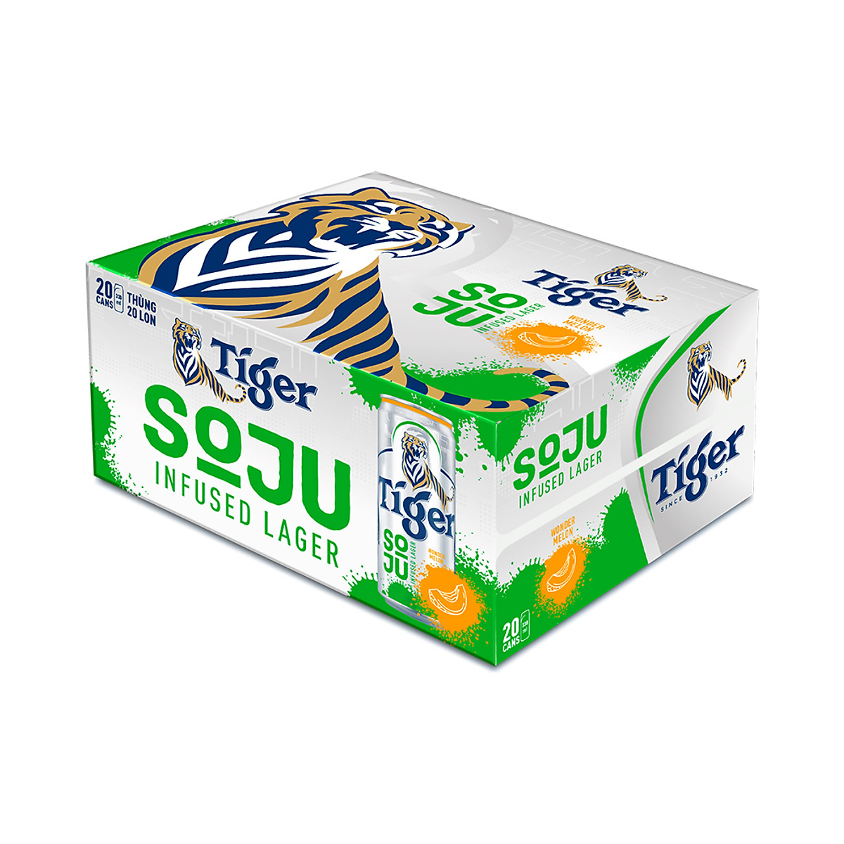 Thùng 20 Lon Bia Tiger Soju Infused Lager Wonder Melon (vị Soju Dưa Lưới) 330ml