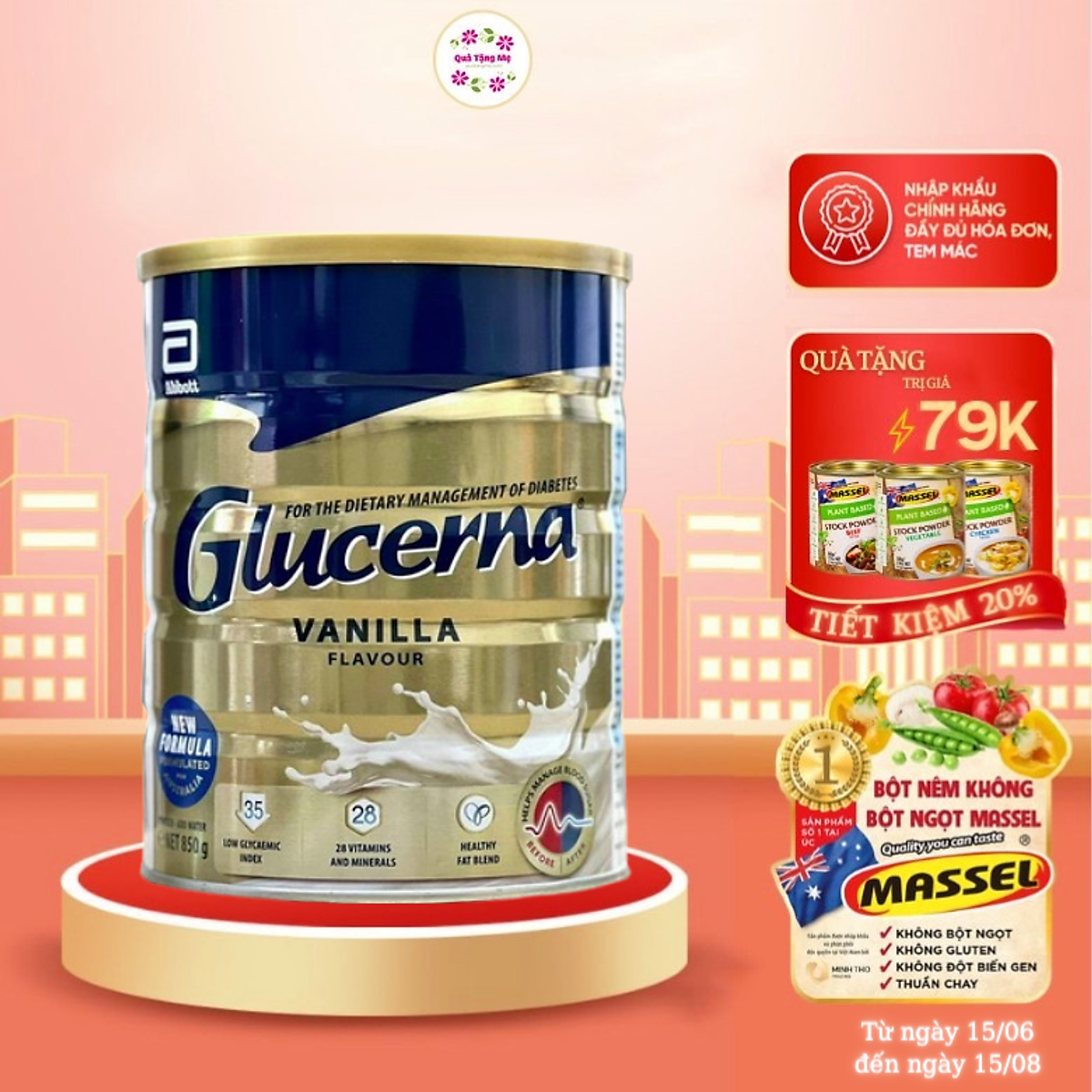 Sữa dành cho người tiểu đường Glucerna Vanilla Abbott Úc Bổ sung đầy đủ dinh dưỡng và cân bằng đường huyết - QuaTangMe Extaste