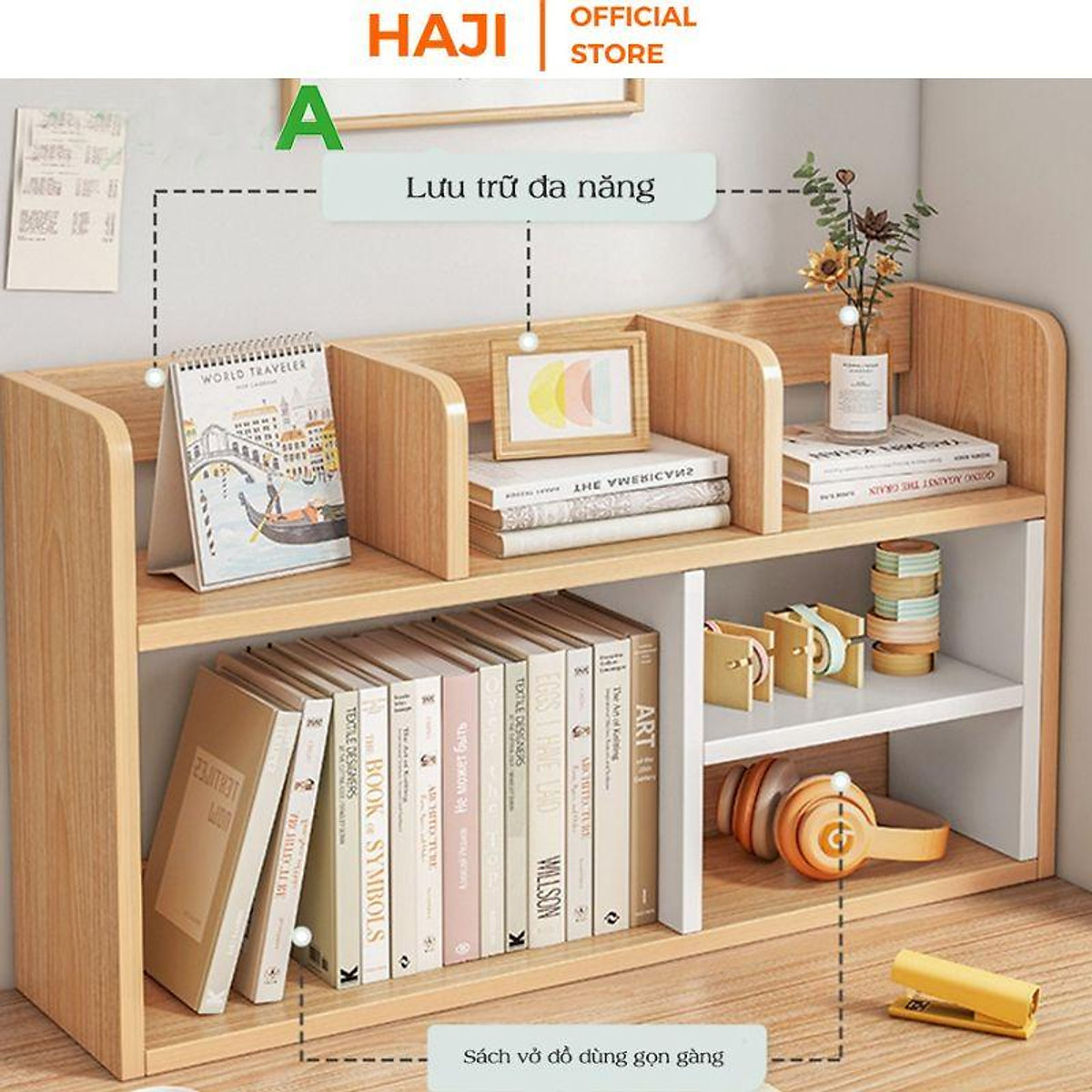 Kệ sách mini để bàn hai tầng tiện lợi, Kệ gỗ trang trí phong cách ...