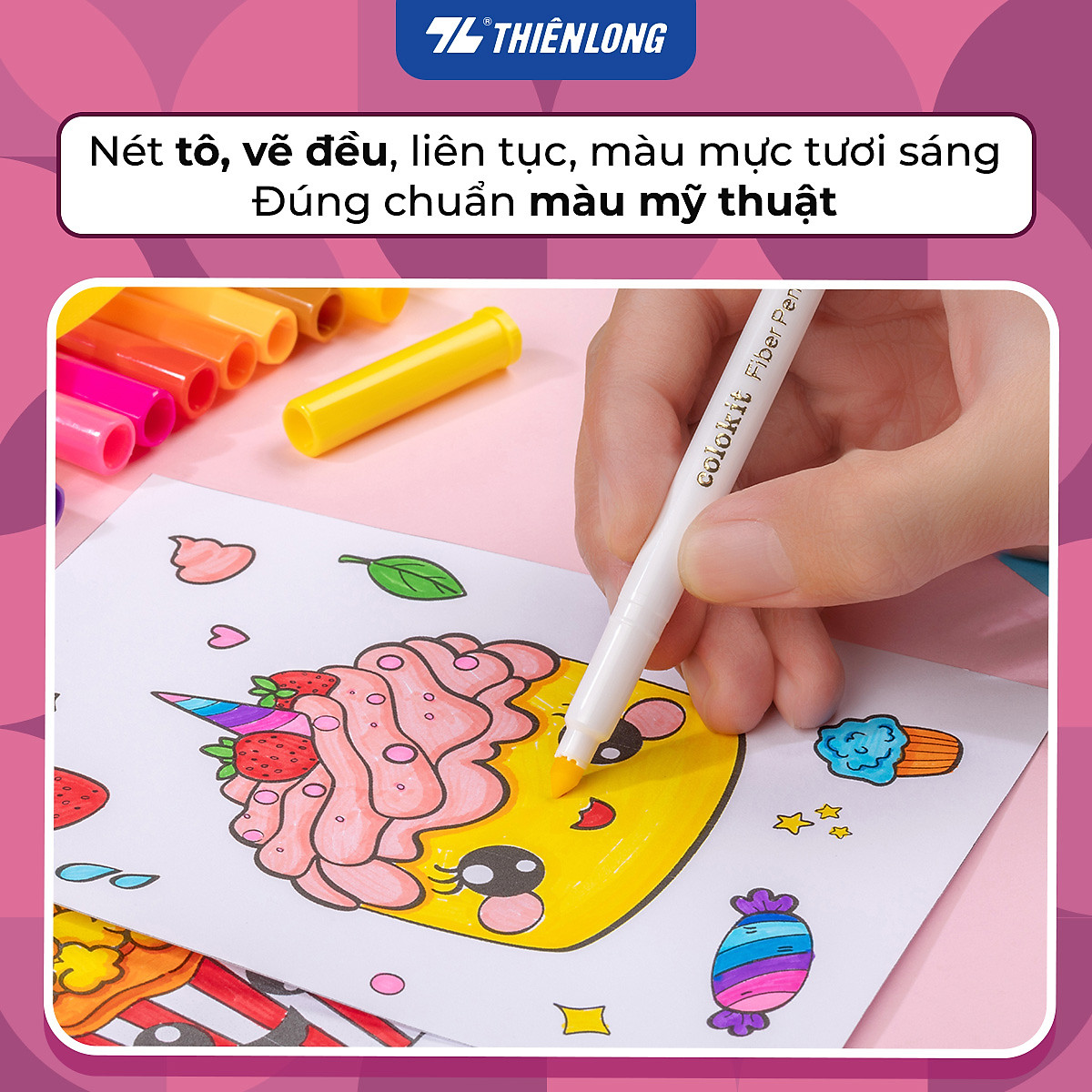 Bút lông màu Fiber Pen Thiên Long Colokit an toàn sử dụng tô màu, vẽ tranh, calligraphy, 20 màu basic FP-C03