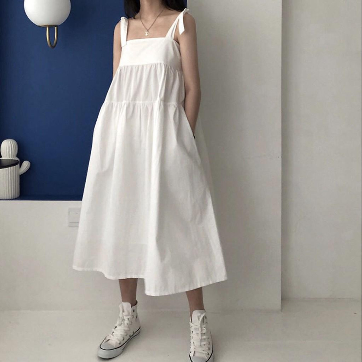 Váy Đũi Lụa 2 Dây Babydoll Buộc Nơ Vai Siêu Hot Hit Thời Trang Nữ Cao Cấp VD02