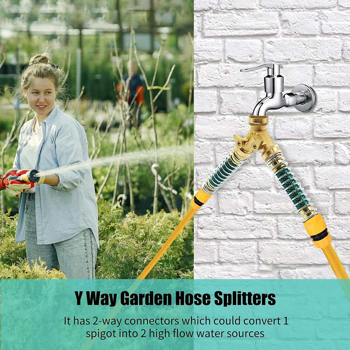 2 Way Garden Hose Splitters 3/4'' Y Way Connector Faucet Diverter Tap