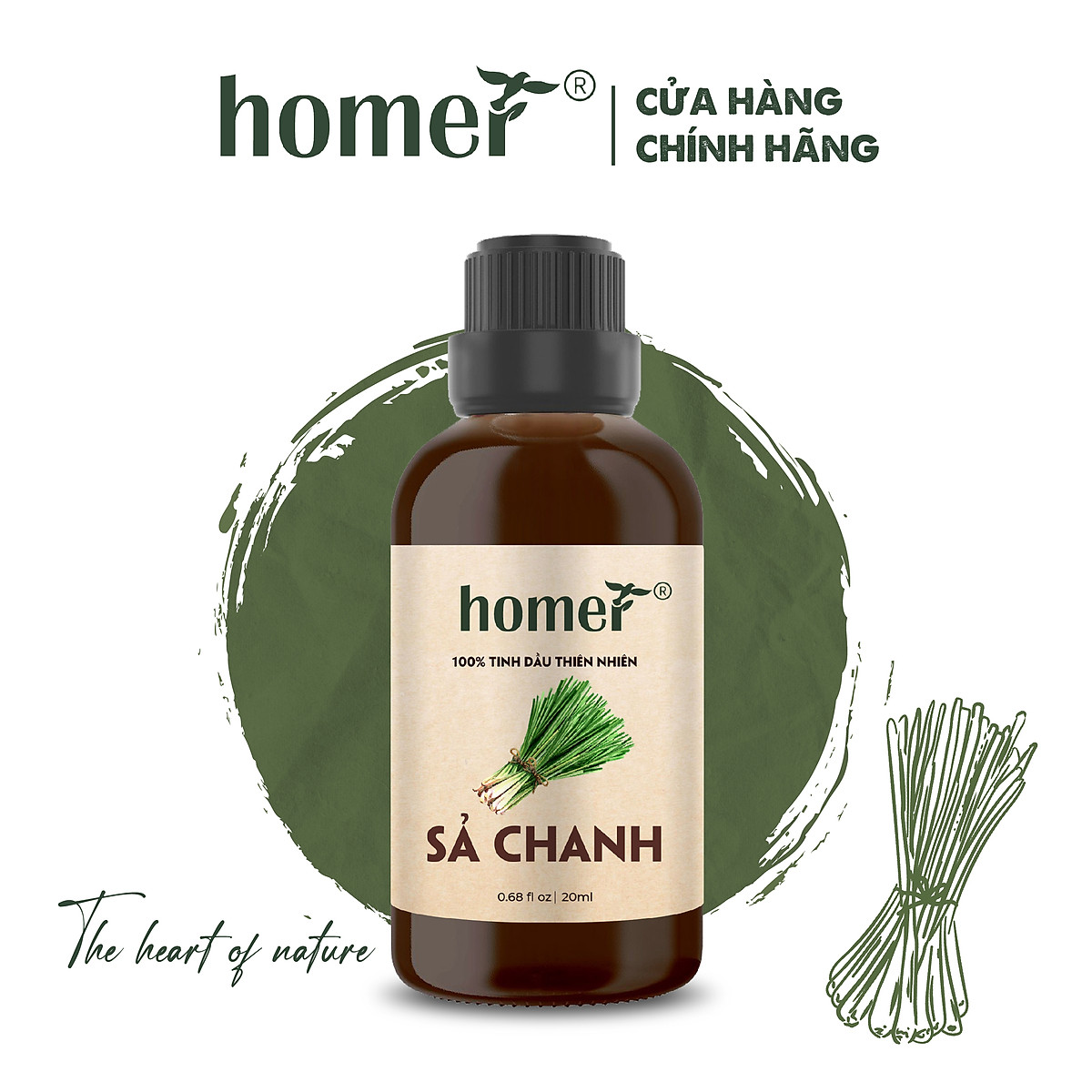 Tinh Dầu Thiên Nhiên Nguyên Chất HOMER Sả Chanh/ Quế/ Oải hương/ Bưởi/ Cam/ Hoa Lài/ Quýt/ Tràm Huế/ Hoa Hồng/ Lavender/ Ngọc Lan Tây/ Tràm Trà/ Sả Java/ Trà Xanh/ Cà Phê/ Chanh (20ml)